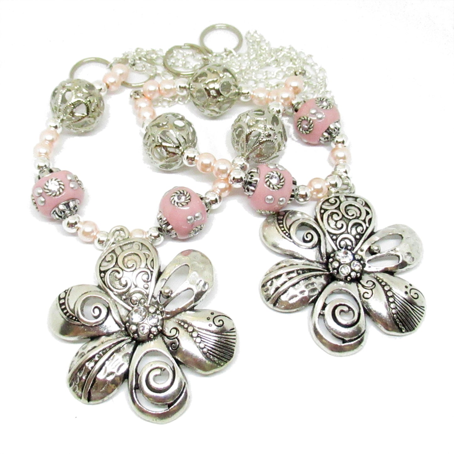 Pink Crystal Flower Curtain Tiebacks – Shabby Chic Beaded Drapery, Girls Room & Romantic Decor Set of 2