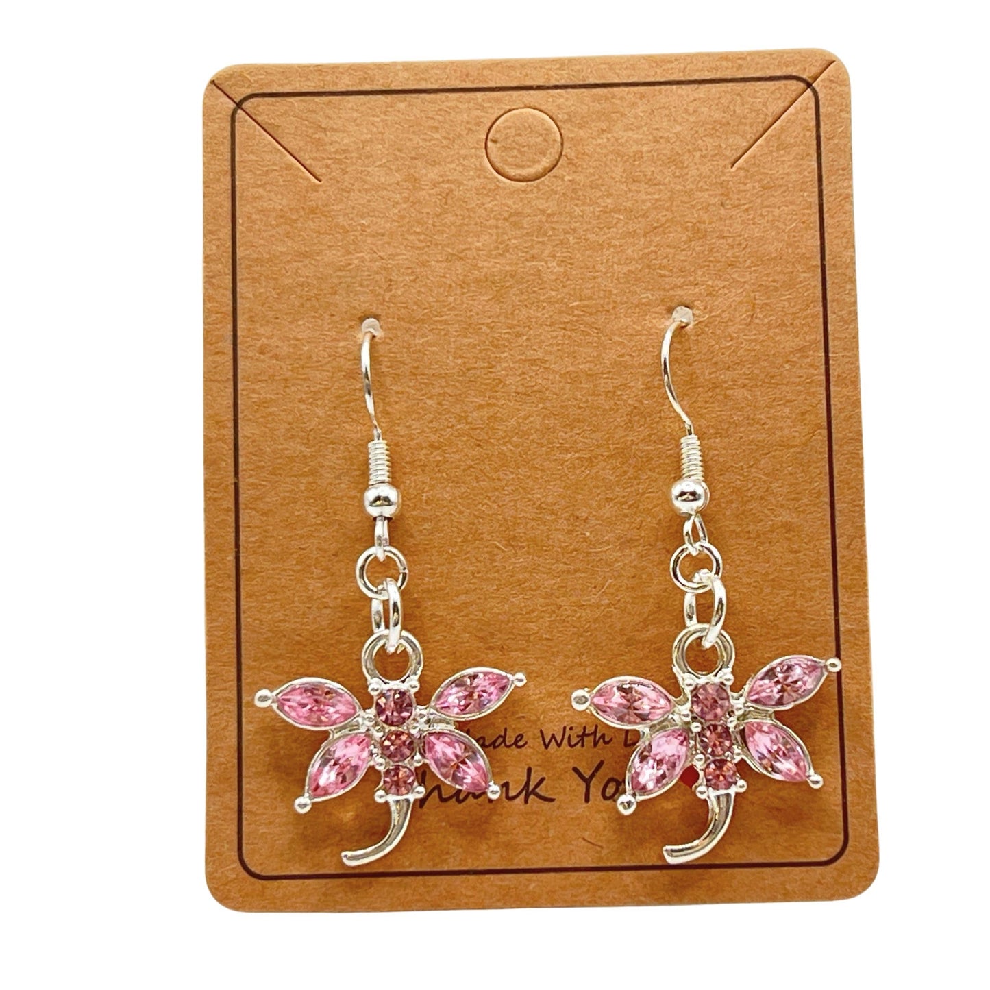 Dragonfly Earrings – Pink or Purple Crystal Rhinestone Dangle, Whimsical Handmade Gift for Her