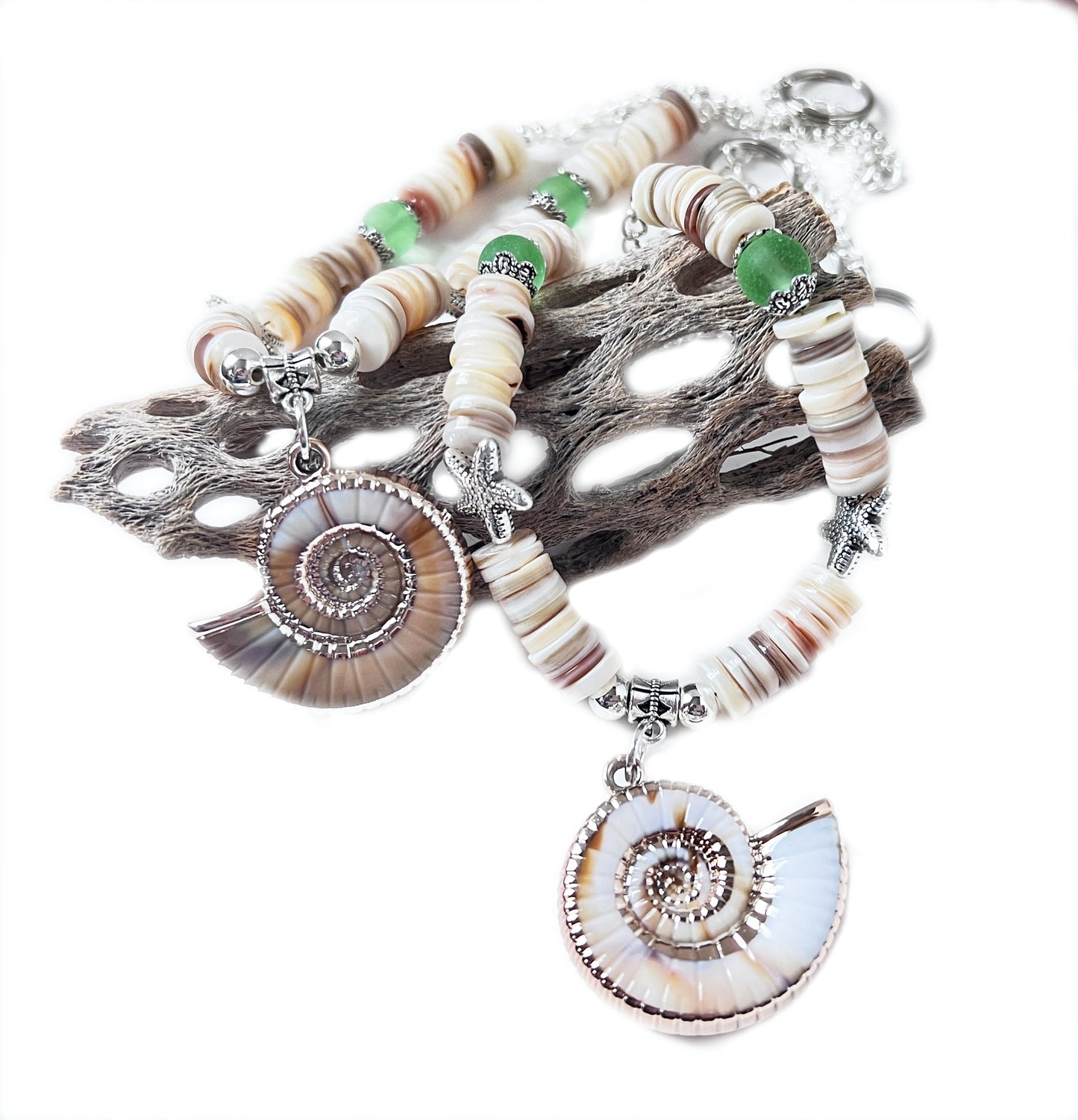 Seashell Curtain Tiebacks – Conch Shell & Coconut Bead Handmade Coastal Decor, Set of 2