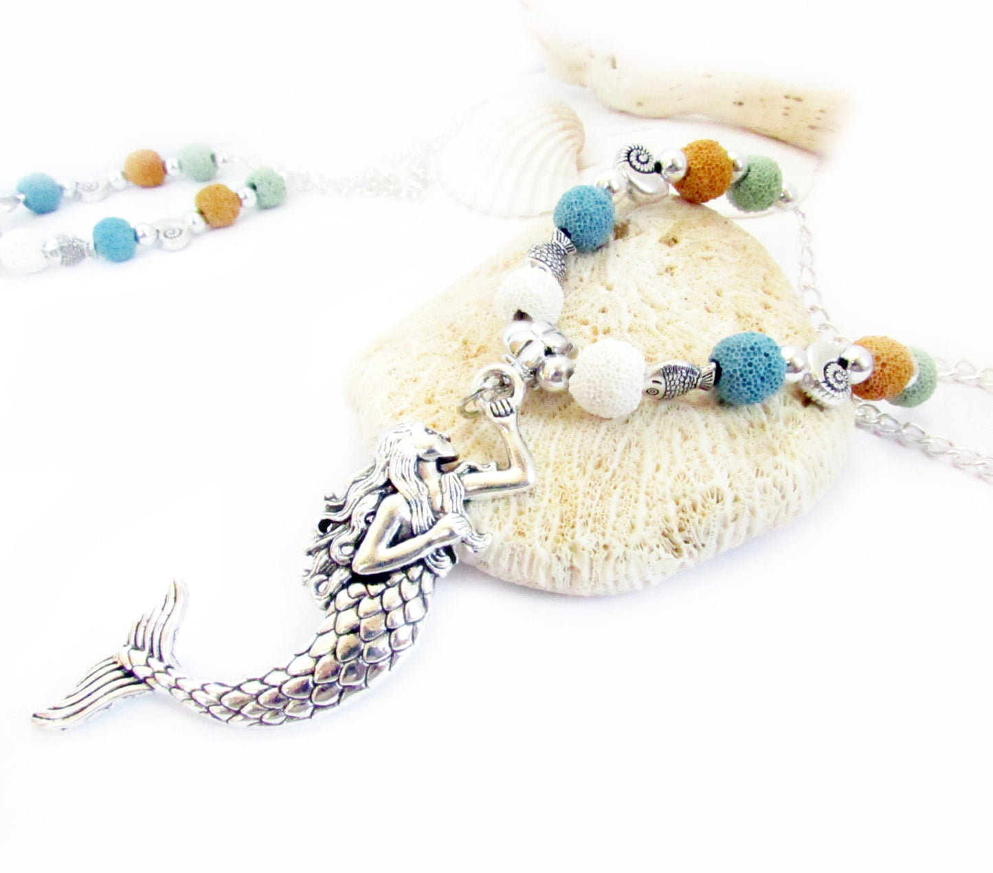 Mermaid Curtain Tiebacks – Lava Bead Aromatherapy Essential Oil Diffuser, Beach Home Decor Set of 2