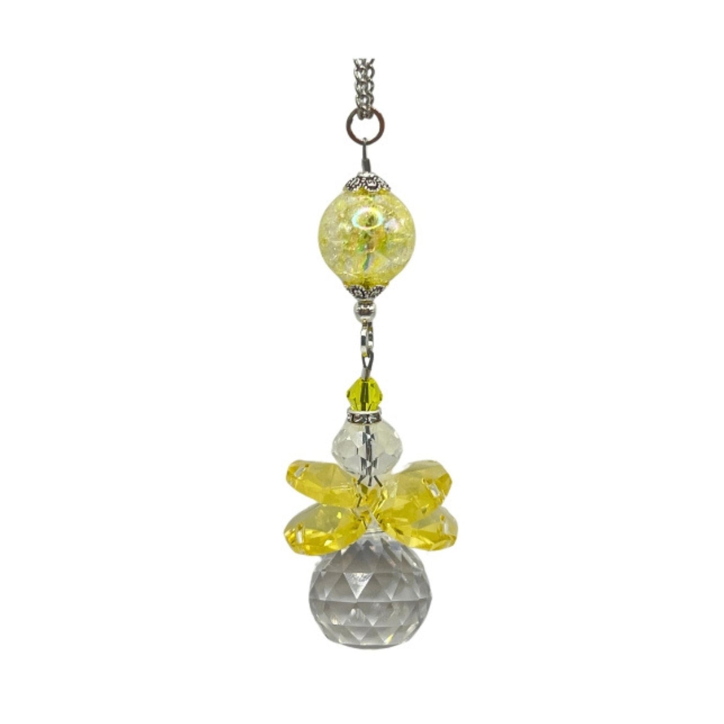 Crystal Angel Sun Catcher – Faceted Crystal Ball Rear View Mirror Charm, Choose Your Color