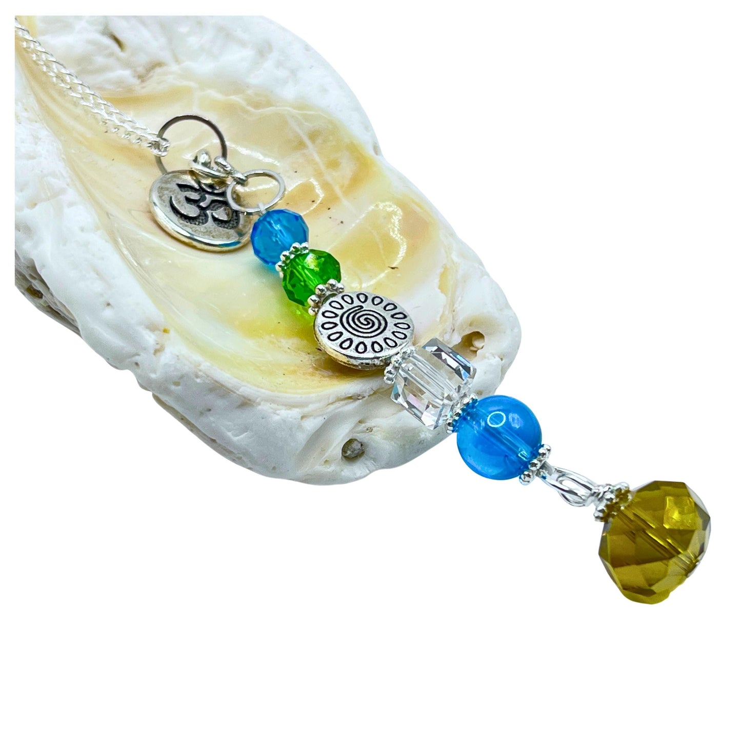 Ohm Rear View Mirror Charm – Crystal Car Dangle & Yoga Sun Catcher, Mindfulness Gift for Yogis
