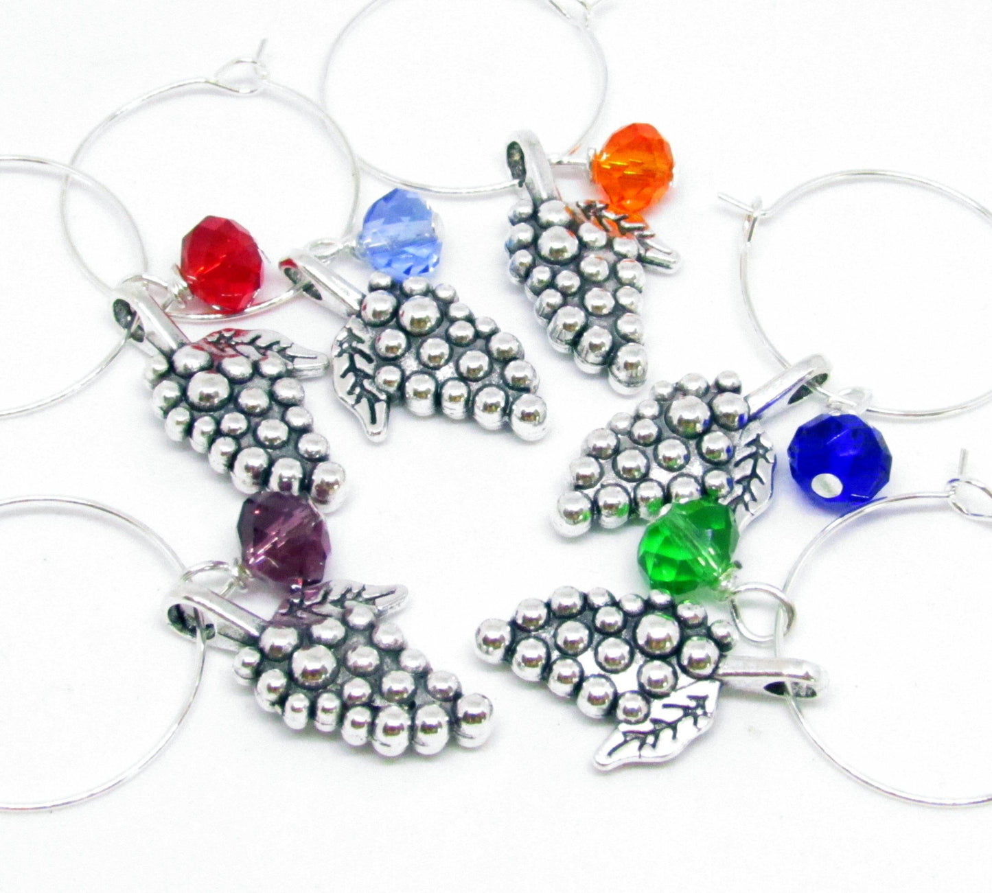 Grape Wine Glass Charms – Crystal Faceted Bead Party Favors, Handmade Set of 6
