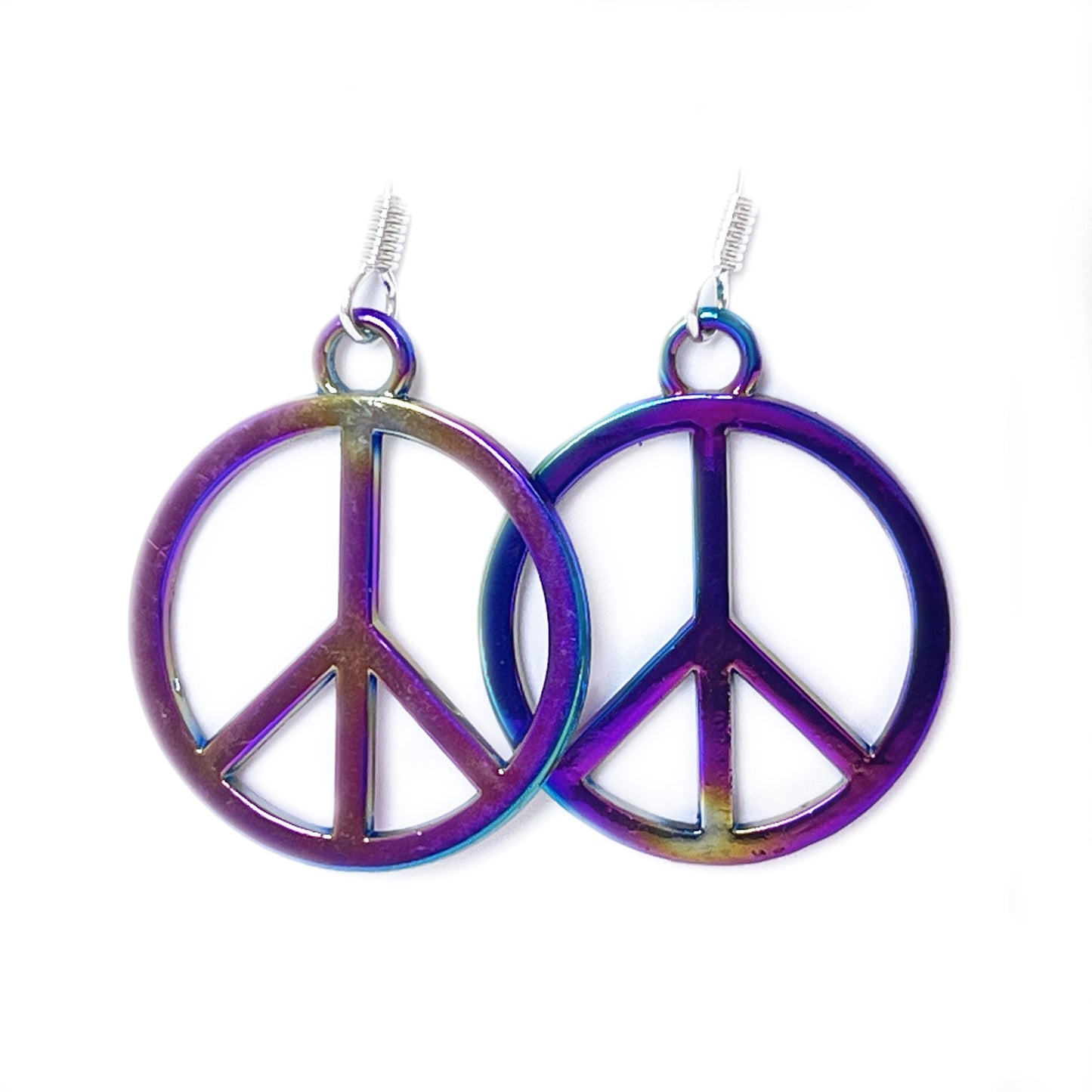 Peace Sign Earrings – Rainbow Retro 70s Groovy Hippie Dangle, Handmade Boho Gift for Her