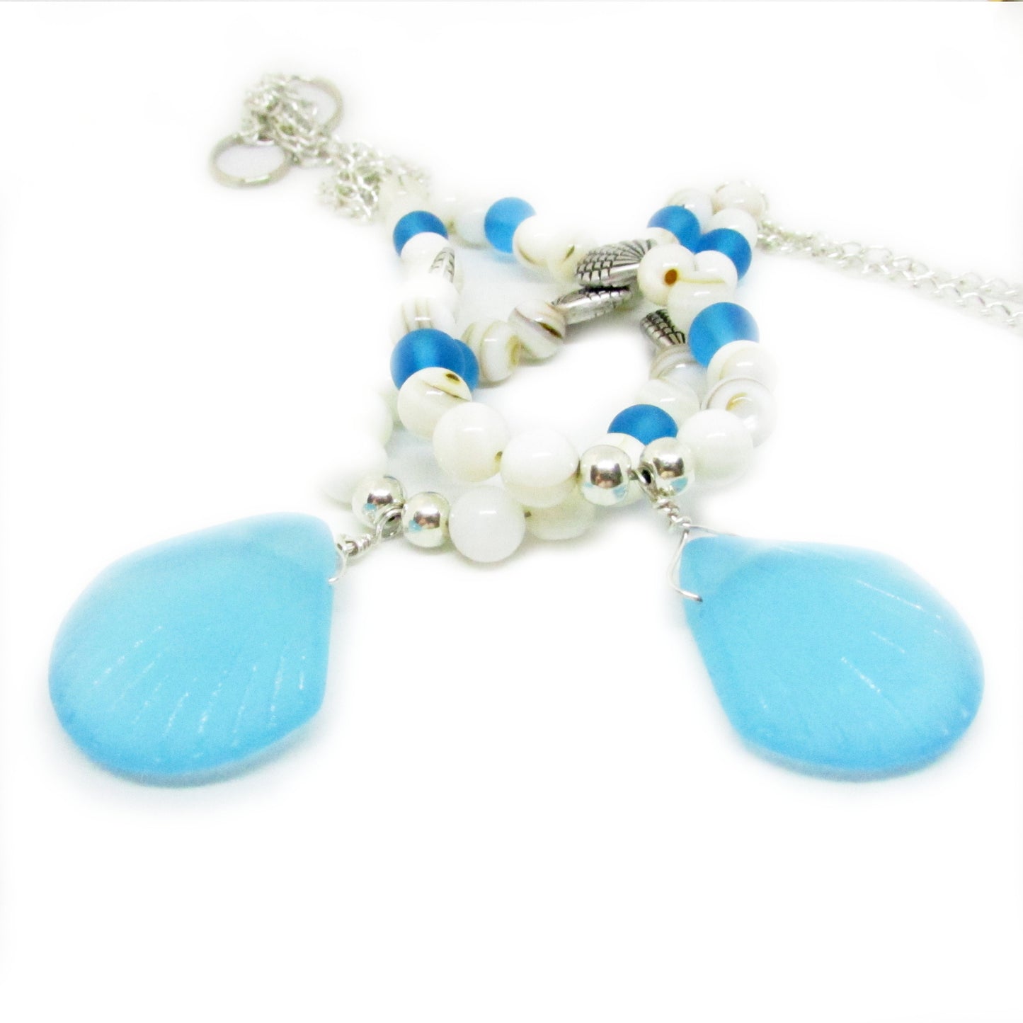 Sea Glass Curtain Tiebacks – Coastal Shell Bead Drapery Holdbacks, Handmade Beach Decor Set of 2