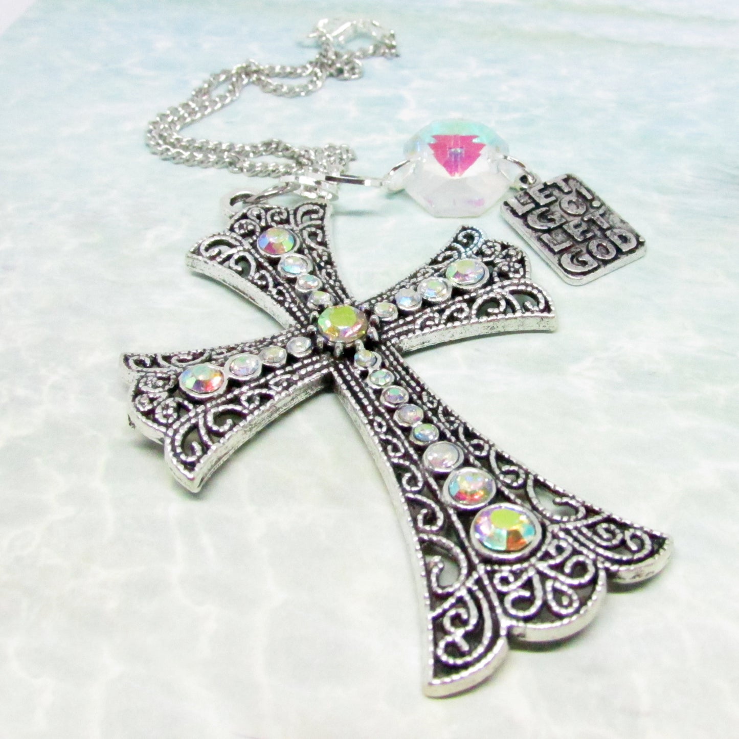 Cross Car Charm – Rhinestone Rear View Mirror Sun Catcher, Faith & Religious Handmade Gift for Her