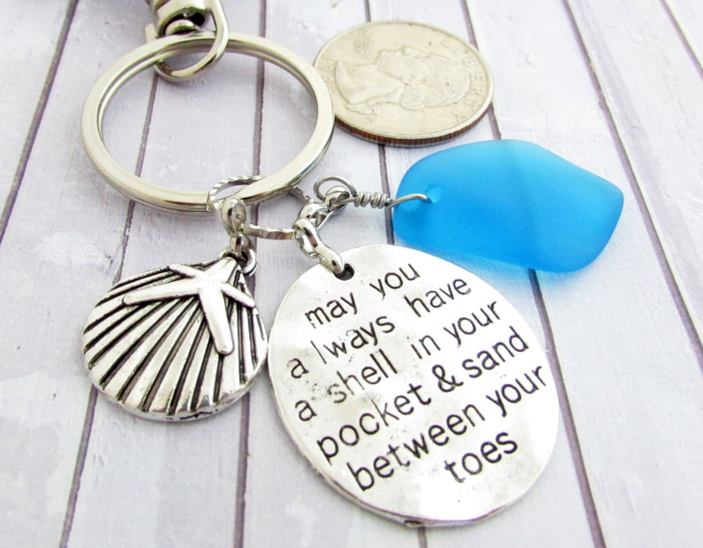 Sea Glass Keychain – Starfish & Shell Charm, Handmade Coastal Beach Lover Gift