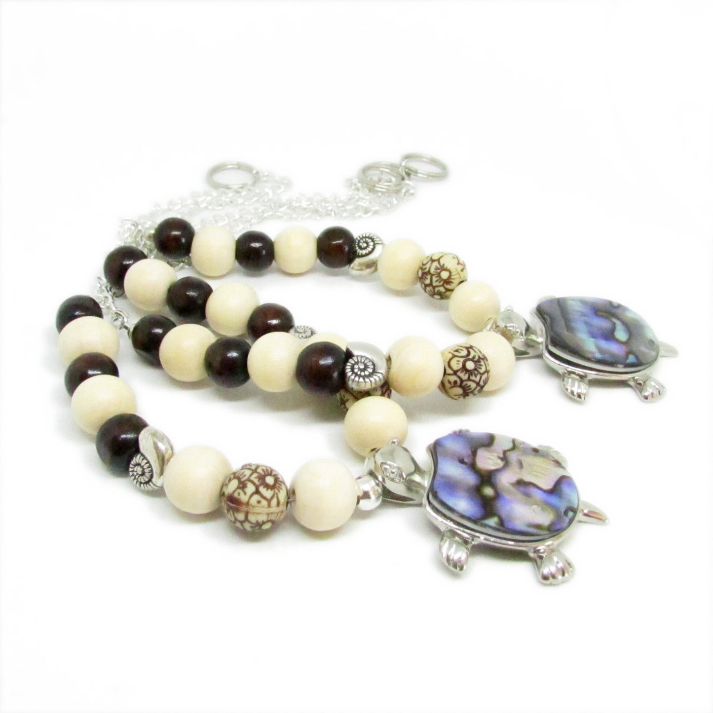 Sea Turtle Curtain Tiebacks – Abalone Shell & Wood Bead Coastal Decor, Handmade Set of 2
