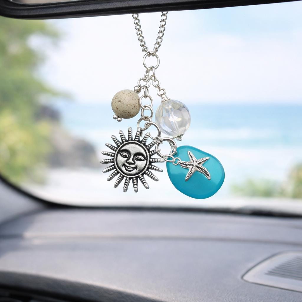 Starfish Car Mirror Charm, Sun Catcher for Car, Beach Decor