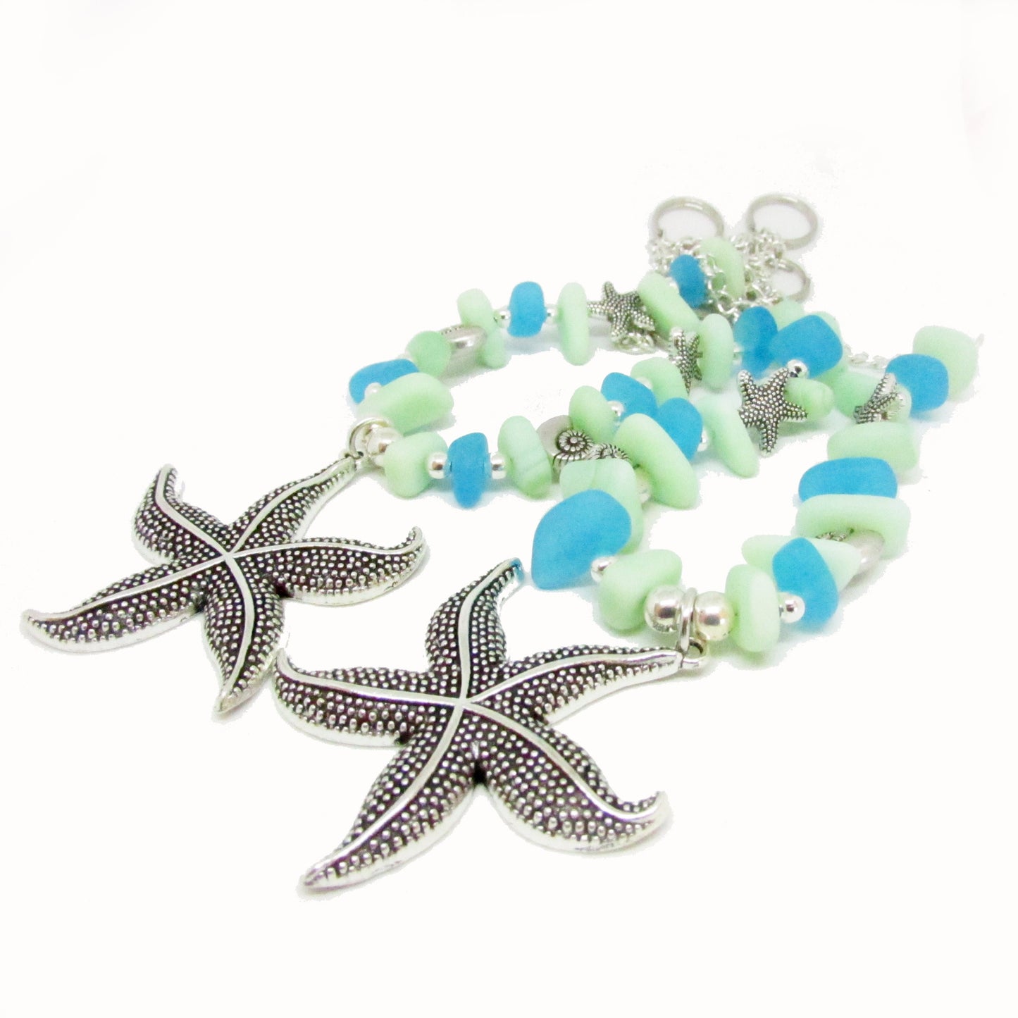 Starfish Curtain Tiebacks – Sea Glass Beaded Coastal Beach Decor, Set of 2