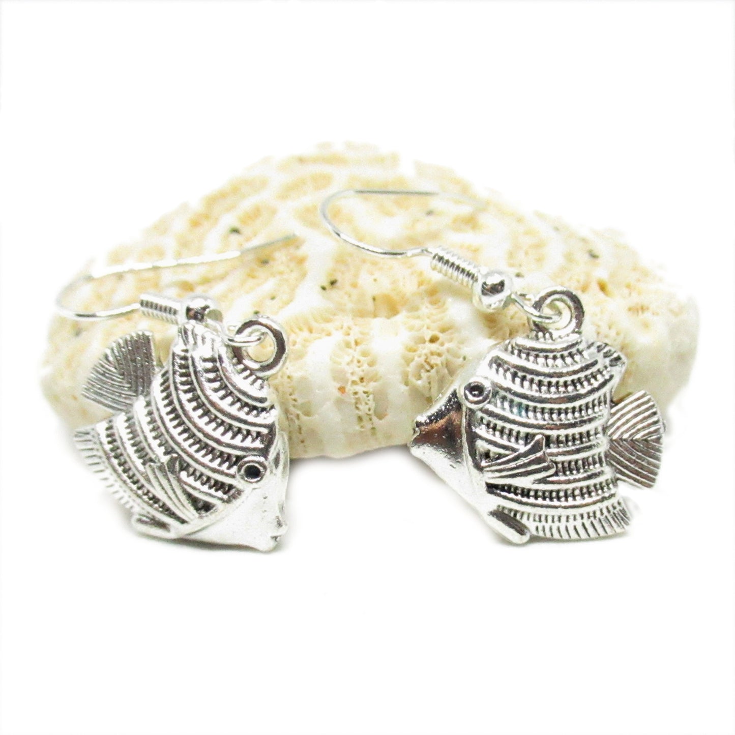 Angelfish Dangle Earrings – Silver Tropical Beach Jewelry, Handmade Ocean Gift for Her