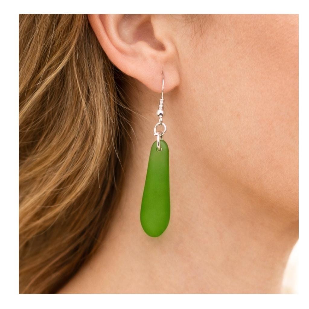 Boho Sea Glass Dangle Earrings – Yellow, Blue, Green or Purple, Handmade Coastal Beach Gift
