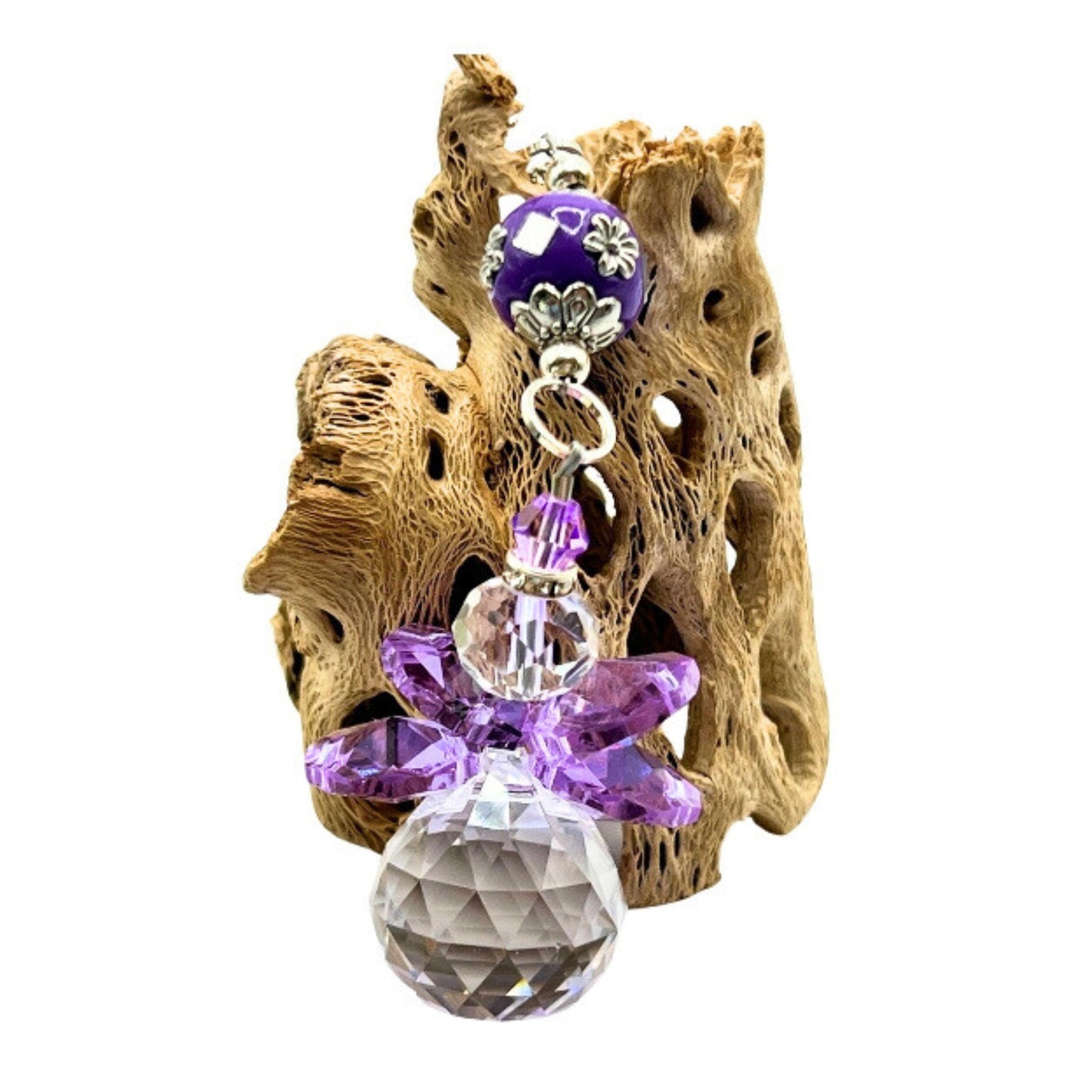 Crystal Angel Sun Catcher – Faceted Crystal Ball Rear View Mirror Charm, Choose Your Color