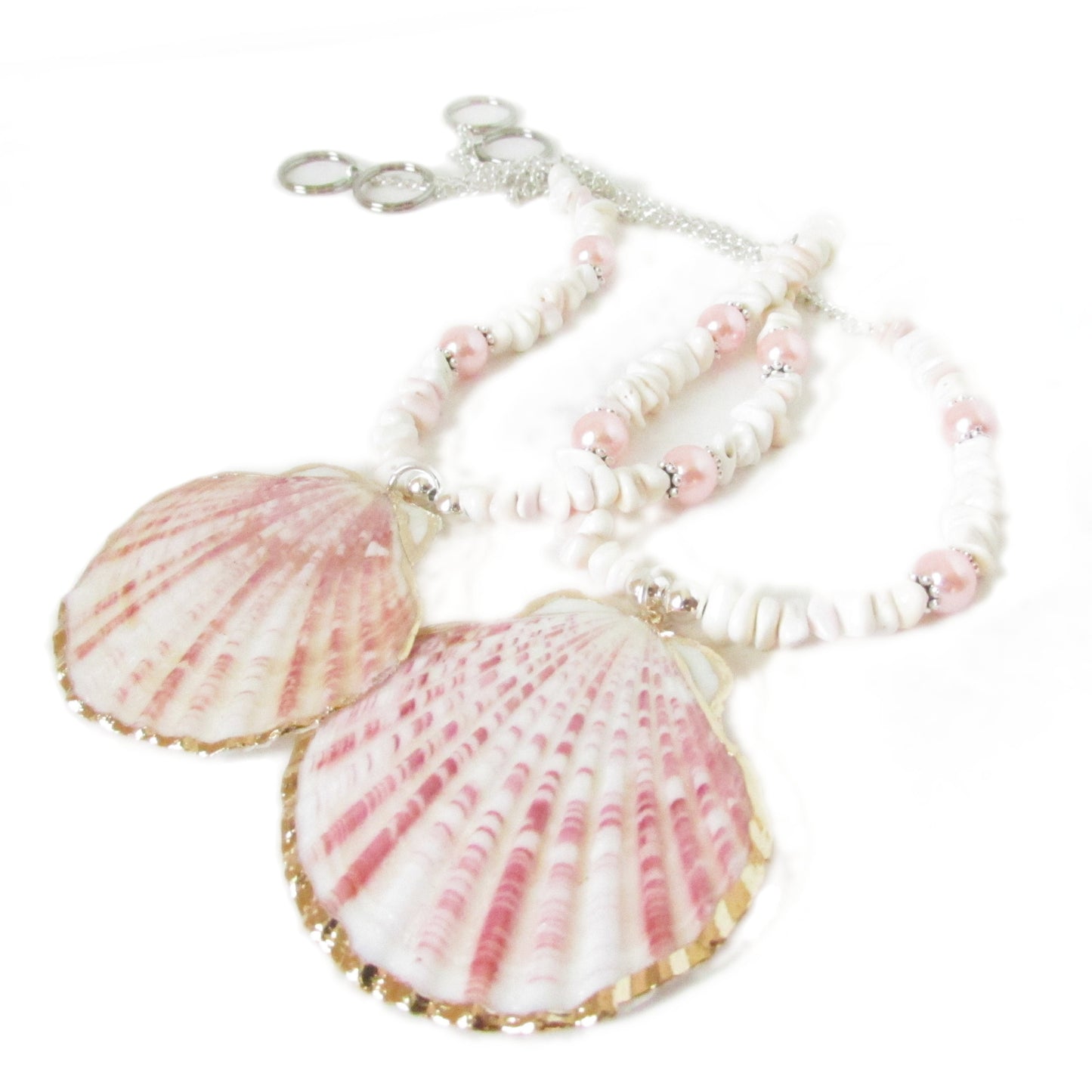 Pink Shell Curtain Tiebacks – Beachy Beaded Window Decor, Set of 2, 18 Inches