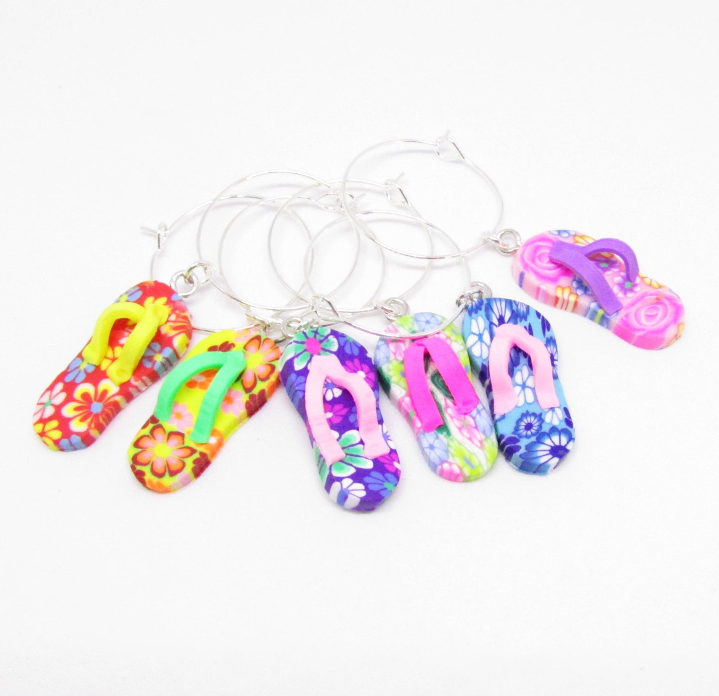 Flip Flop Wine Glass Charms – Colorful Beach Party Favors, Custom Sets of 4, 6, 8 or 10