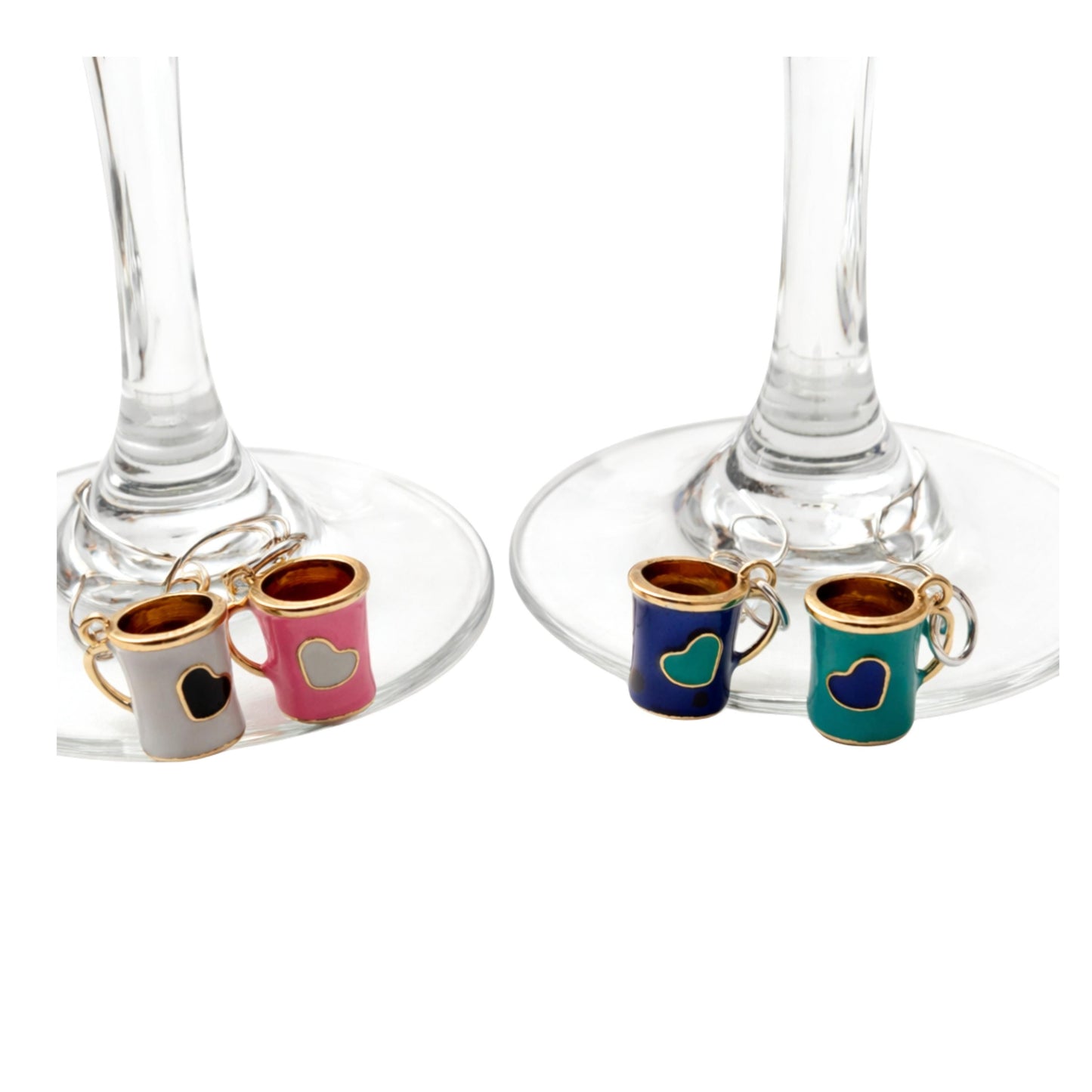 Wine Glass Charms – Enamel Coffee Cup Drink Markers, Set of 4 Multicolor Hearts