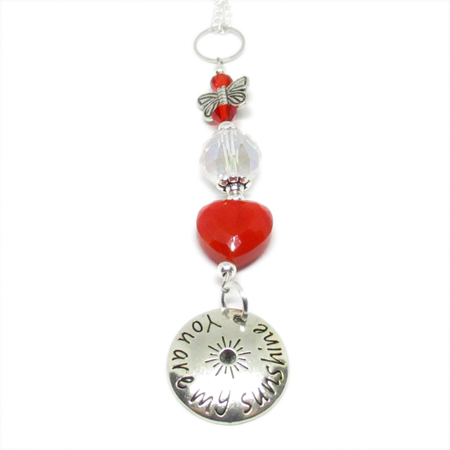 Seashell Car Charm – Rear View Mirror Sun Catcher with Crystal Heart & Sea Glass