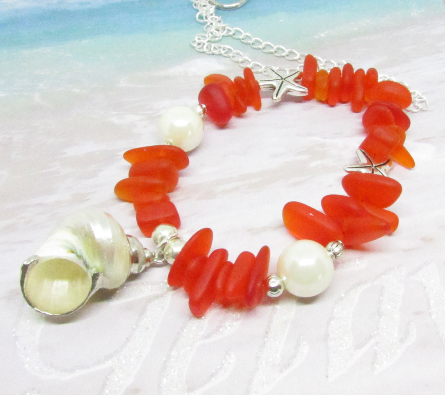 Seashell Curtain Tiebacks – Sea Glass Beads & Starfish, Handmade Coastal Beach Decor Set of 2
