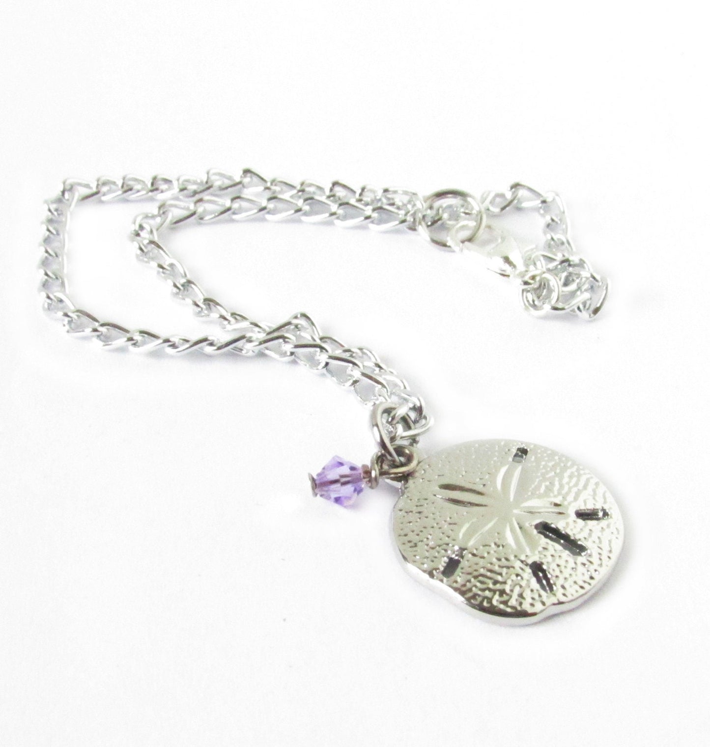 Sand Dollar Anklet – Purple Crystal Beach Ankle Bracelet, Handmade Coastal Jewelry Gift