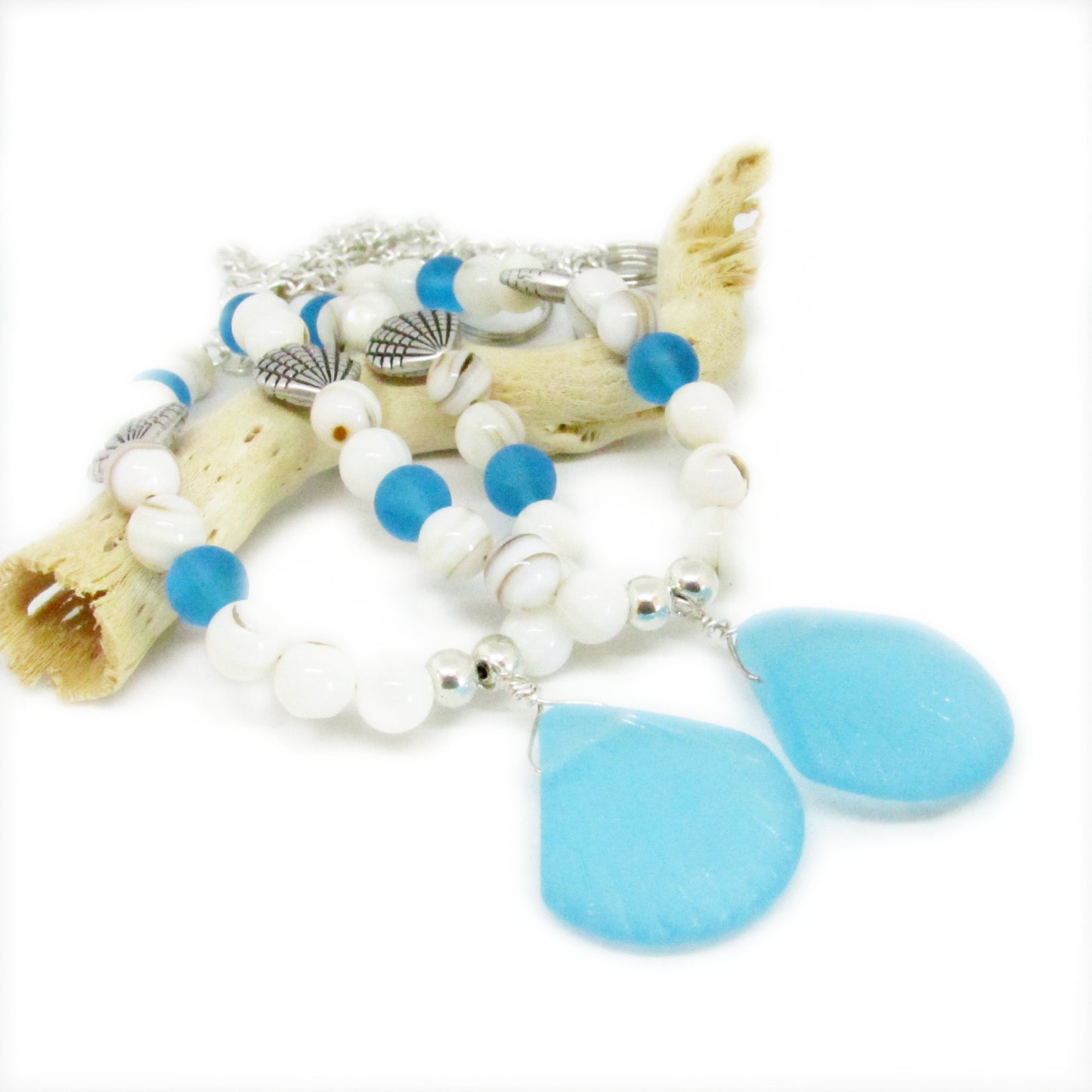 Sea Glass Curtain Tiebacks – Coastal Shell Bead Drapery Holdbacks, Handmade Beach Decor Set of 2