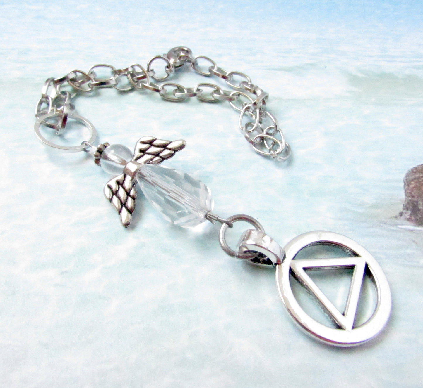 Angel Car Charm – Crystal Sun Catcher Sobriety & Recovery Rear View Mirror Dangle, Gift for Her
