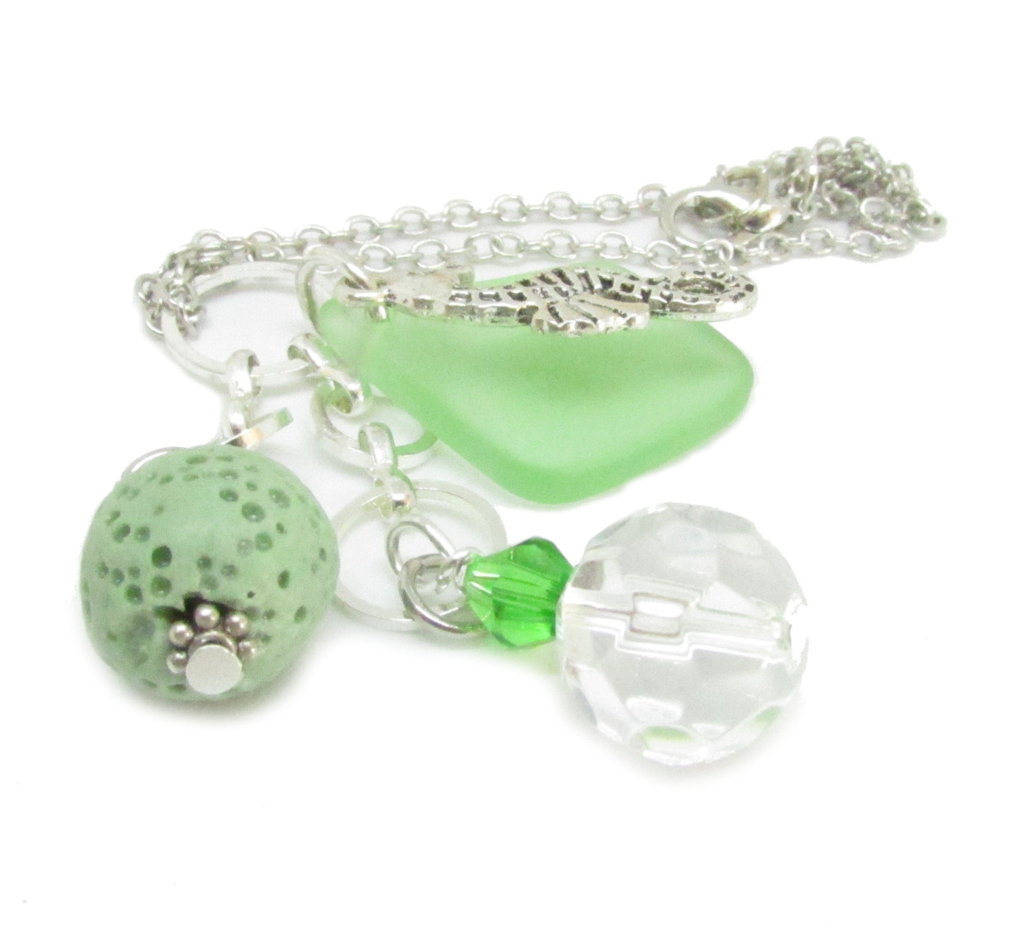 Sea Glass Car Charm – Seahorse & Lava Bead Rear View Mirror Diffuser, Coastal Aromatherapy Gift