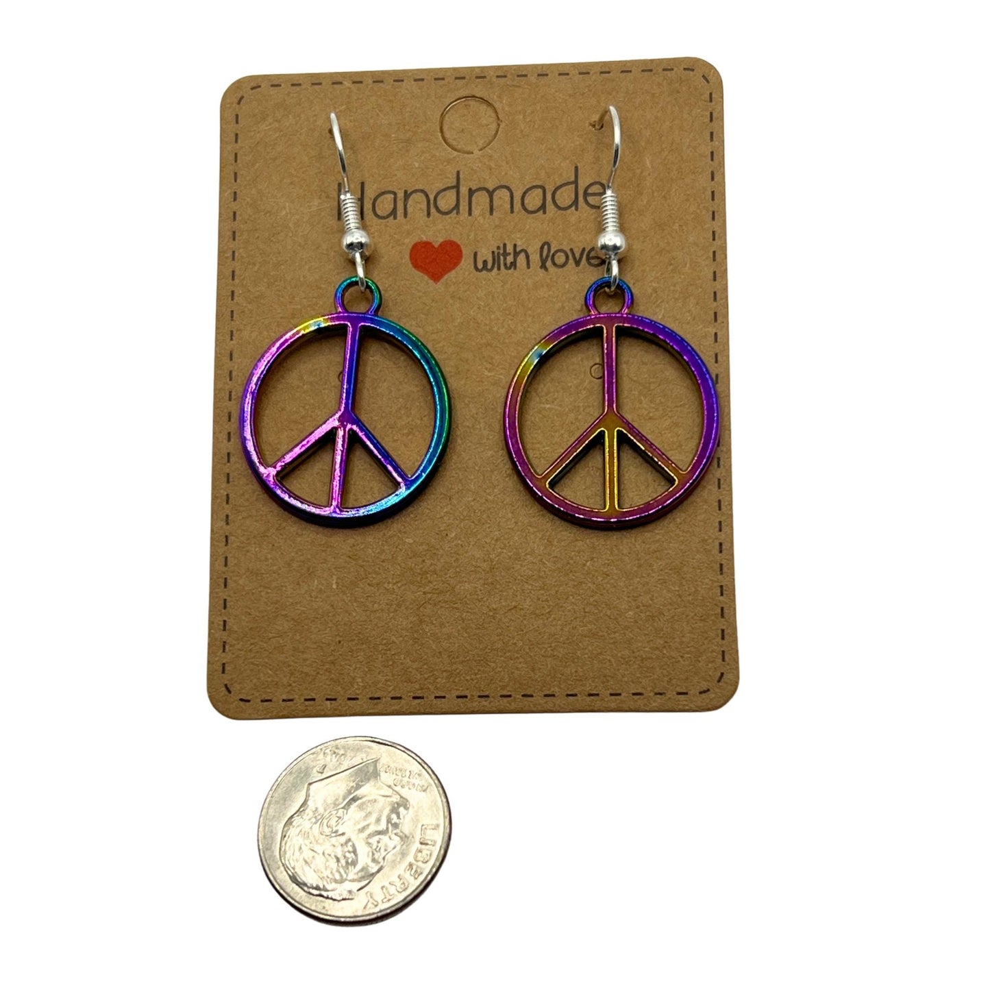 Peace Sign Earrings – Rainbow Retro 70s Groovy Hippie Dangle, Handmade Boho Gift for Her