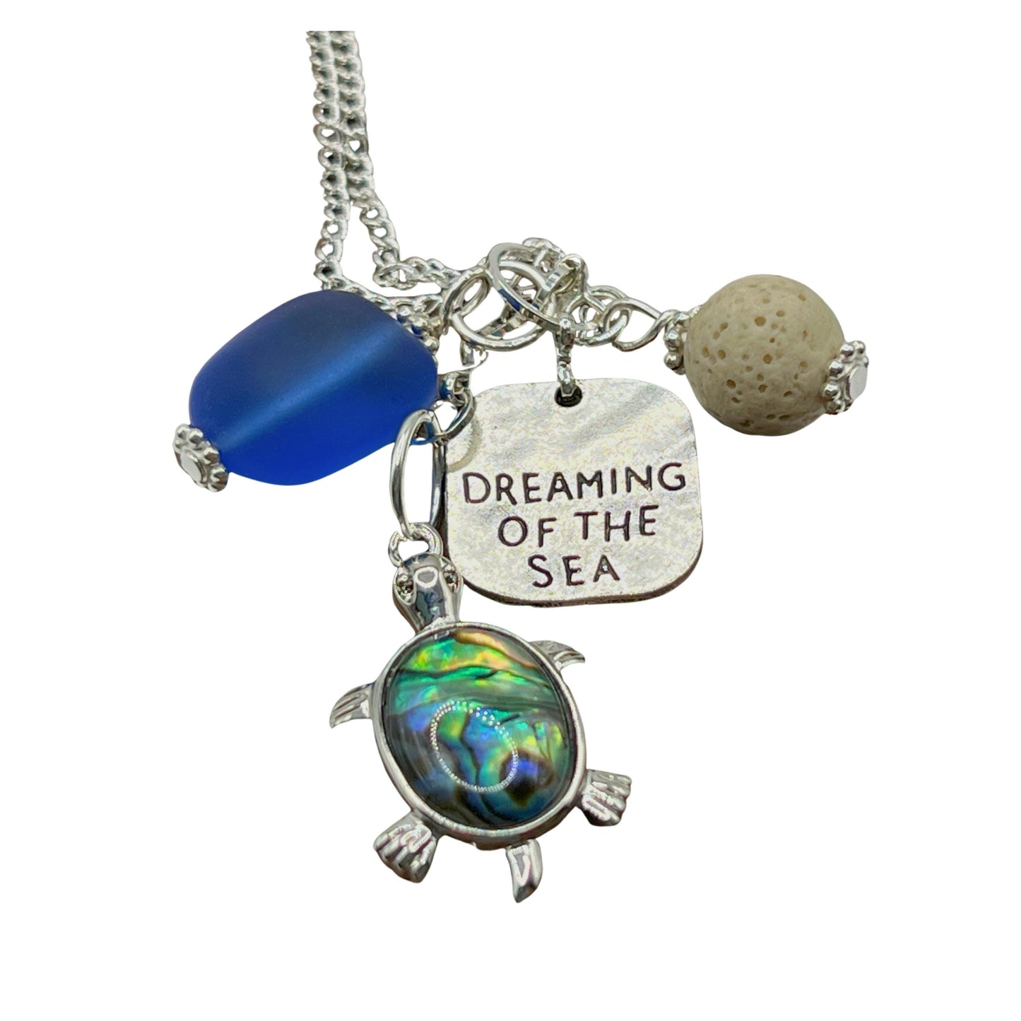 Abalone Sea Turtle Car Charm – Blue Sea Glass Rear View Mirror Dangle, Coastal Beach Accessory