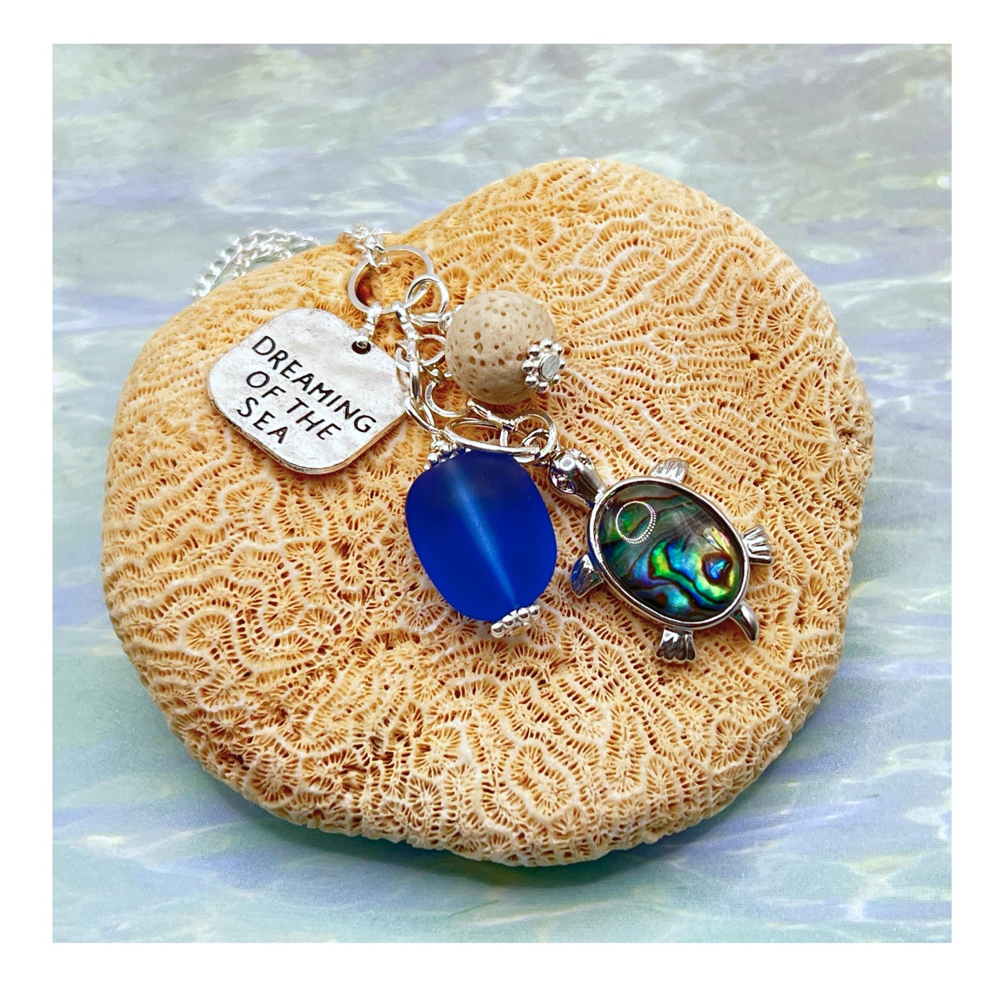 Abalone Sea Turtle Car Charm – Blue Sea Glass Rear View Mirror Dangle, Coastal Beach Accessory