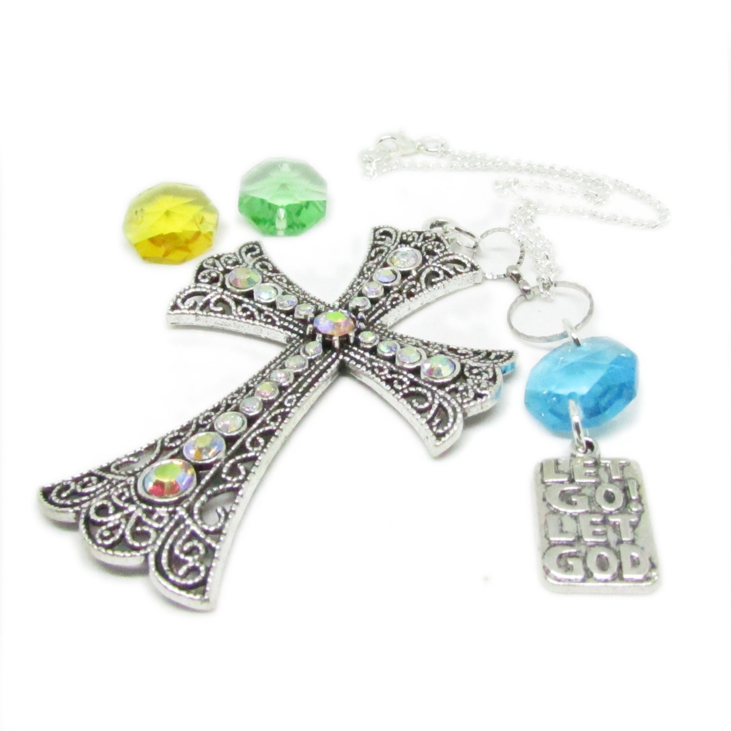 Cross Car Charm – Rhinestone Rear View Mirror Sun Catcher, Faith & Religious Handmade Gift for Her