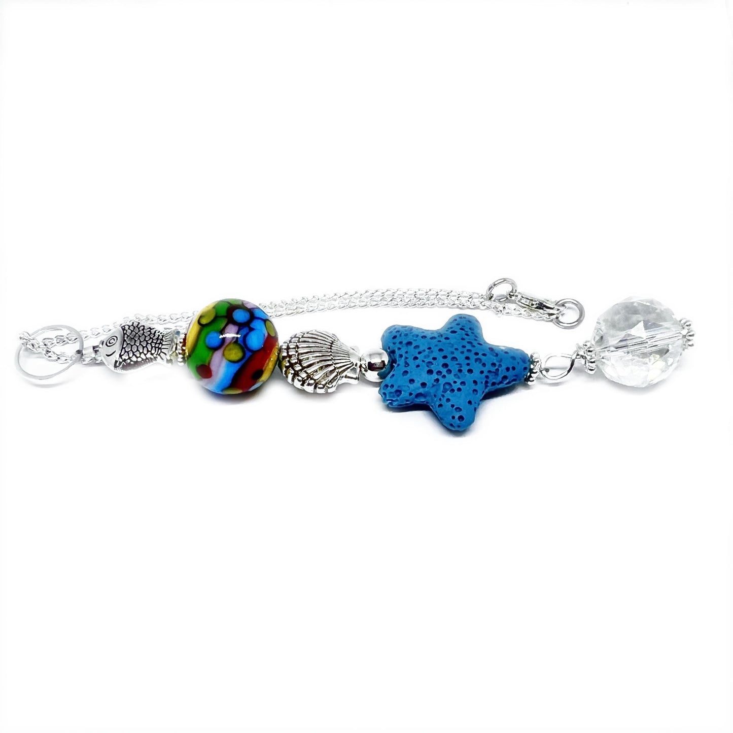 Starfish Car Charm – Beachy Rear View Mirror Diffuser with Lava Bead & Fish Charms