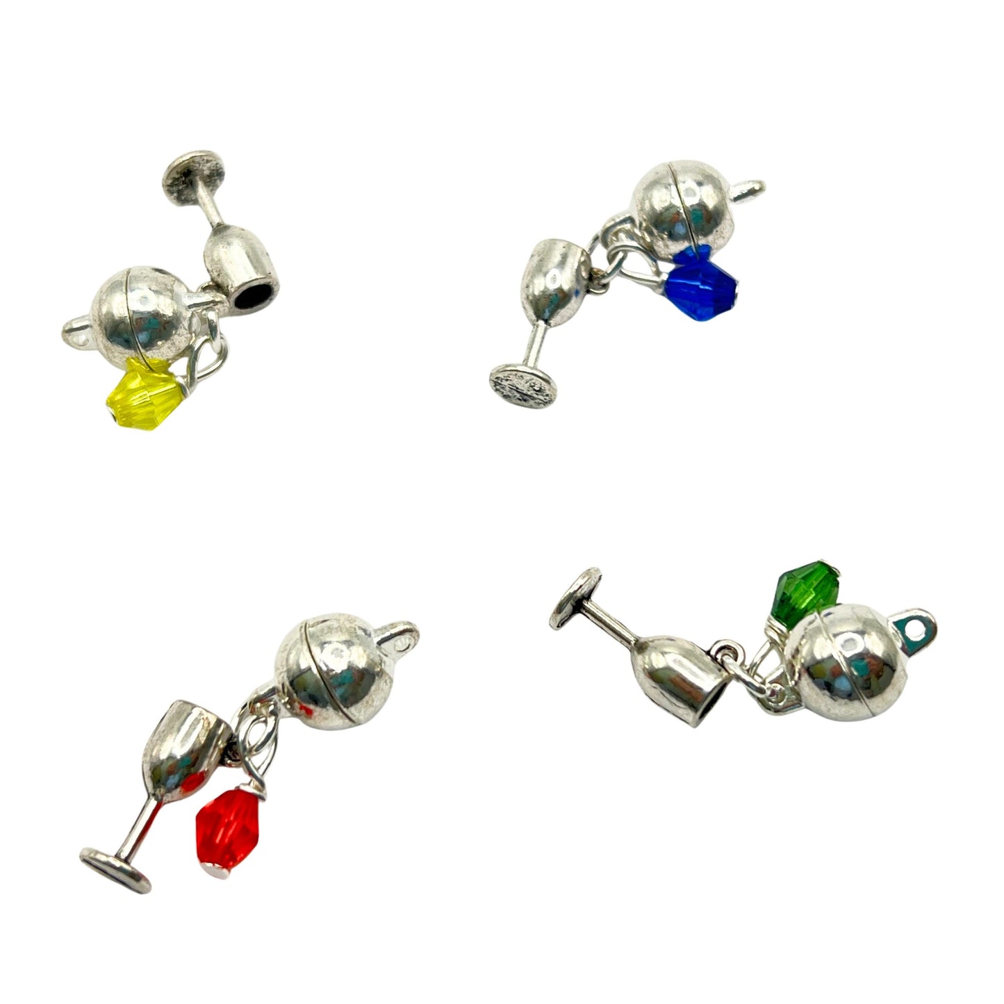 Magnetic Wine Glass Charms – Crystal Bead Drink Markers for Stemless Glassware, Handmade Set of 4