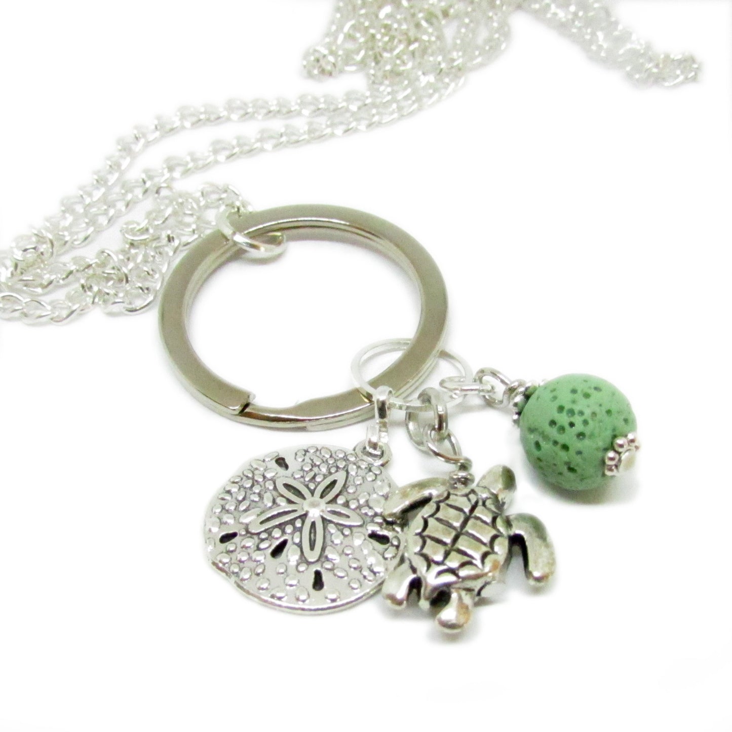 Sea Turtle Lanyard – Aromatherapy Lava Bead, ID Badge & Eyeglass Chain, Beach Lover Gift