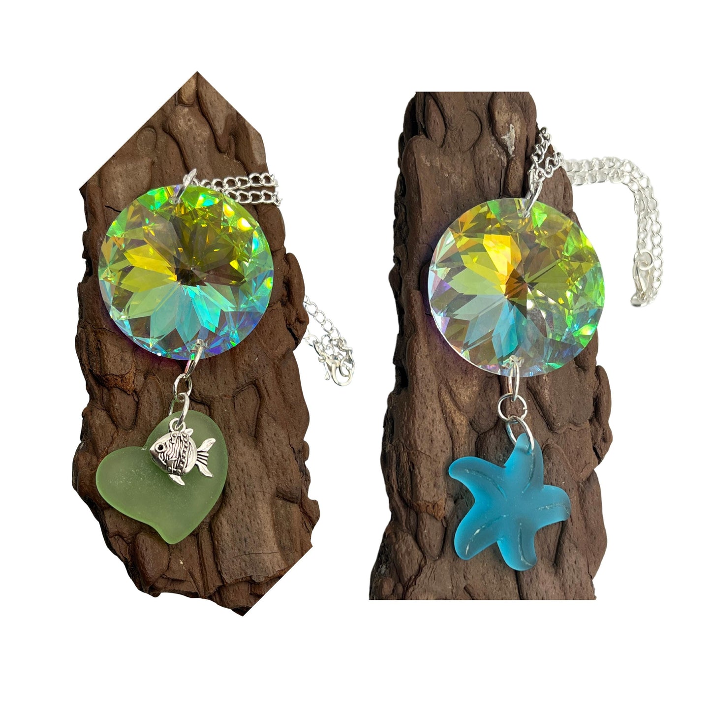 Crystal Prism Sun Catcher Car Charm – Starfish or Heart, Rainbow Light Rear View Mirror Dangle