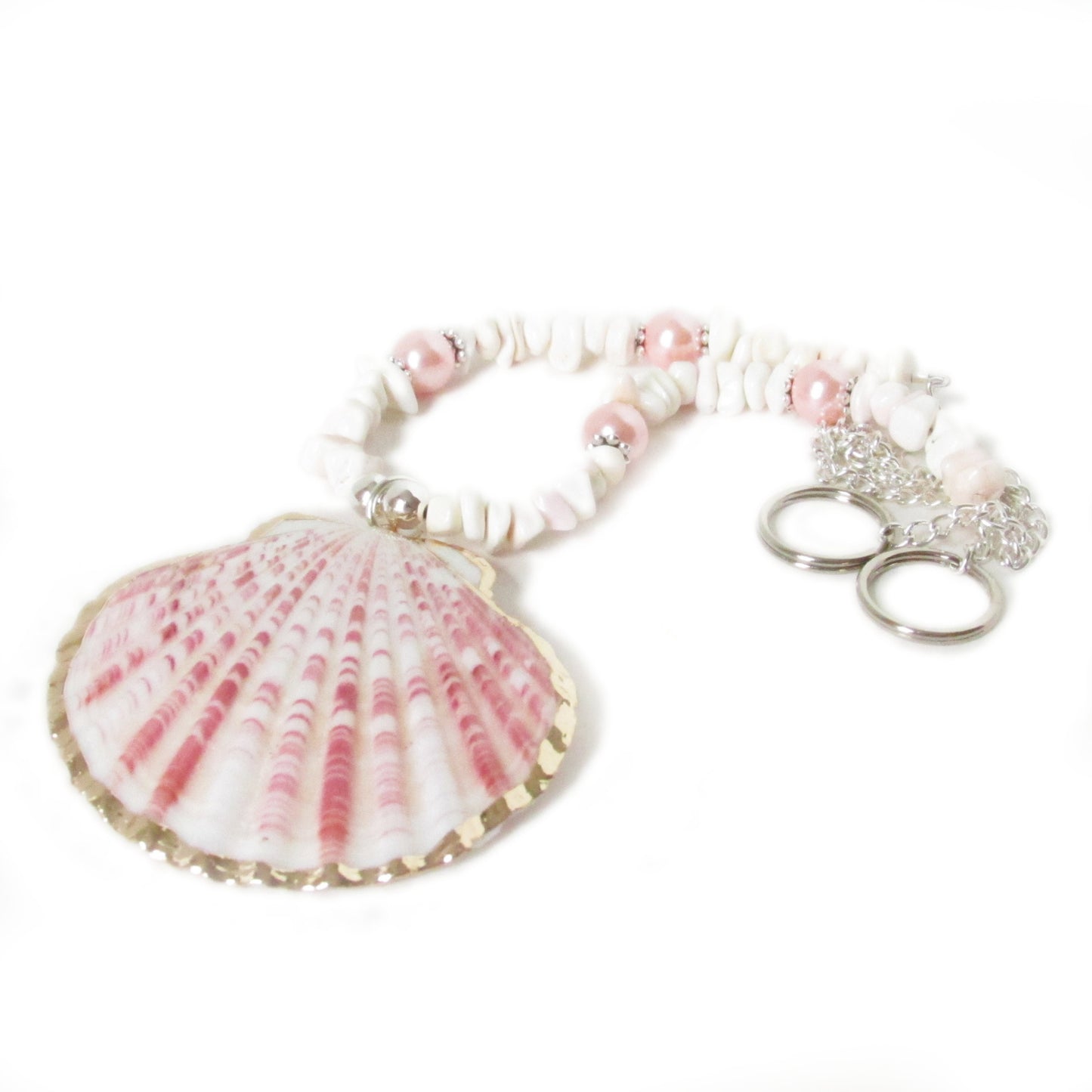 Pink Shell Curtain Tiebacks – Beachy Beaded Window Decor, Set of 2, 18 Inches