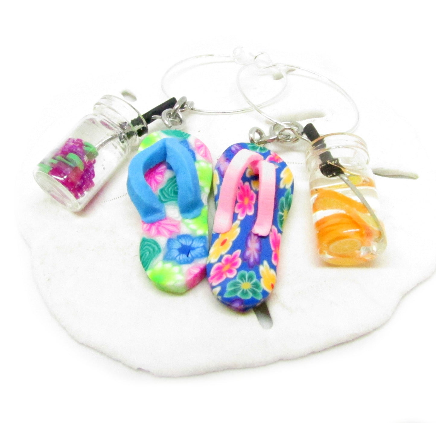 Tropical Wine Glass Charms – Flip Flop & Tropical Drink Beach Party Favors (Set of 4 or 6)