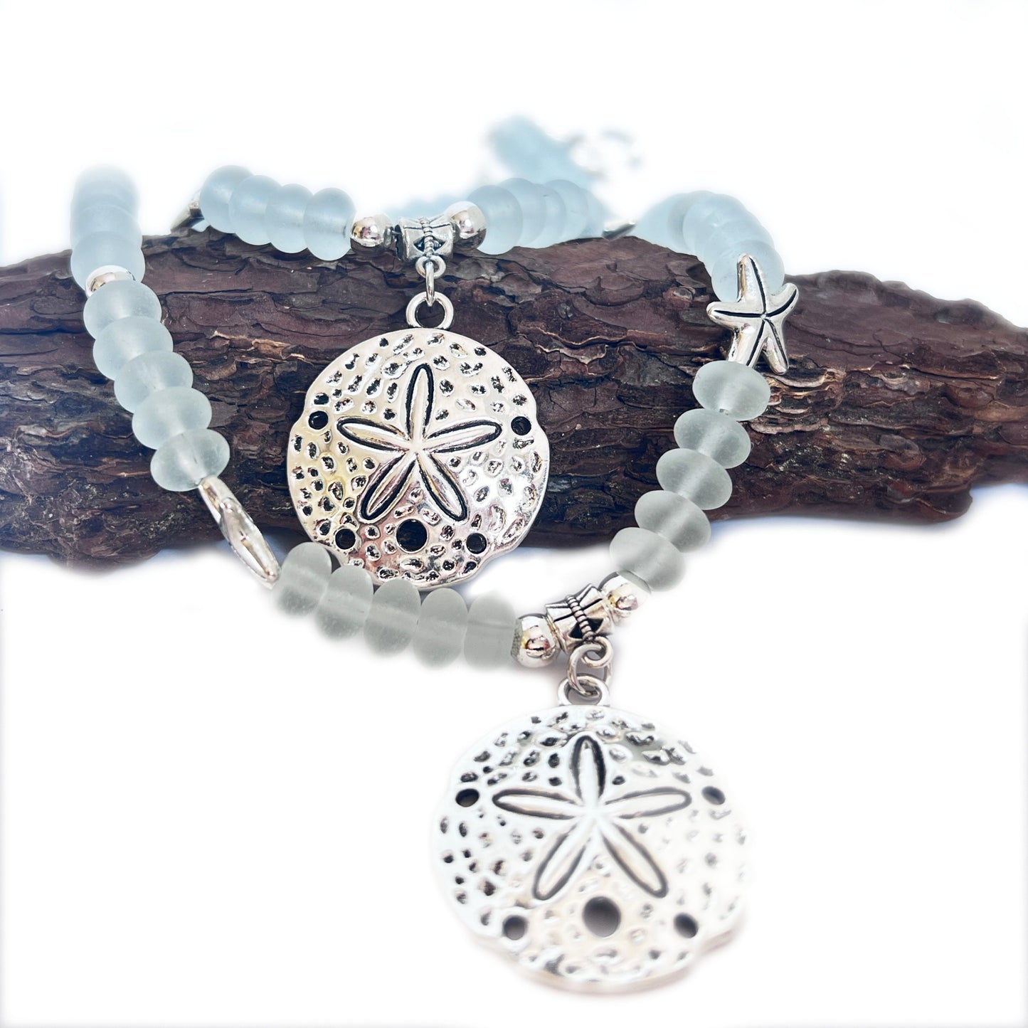 Sand Dollar Curtain Tiebacks – Sea Glass Beaded Coastal Beach Decor, Handmade Set of 2