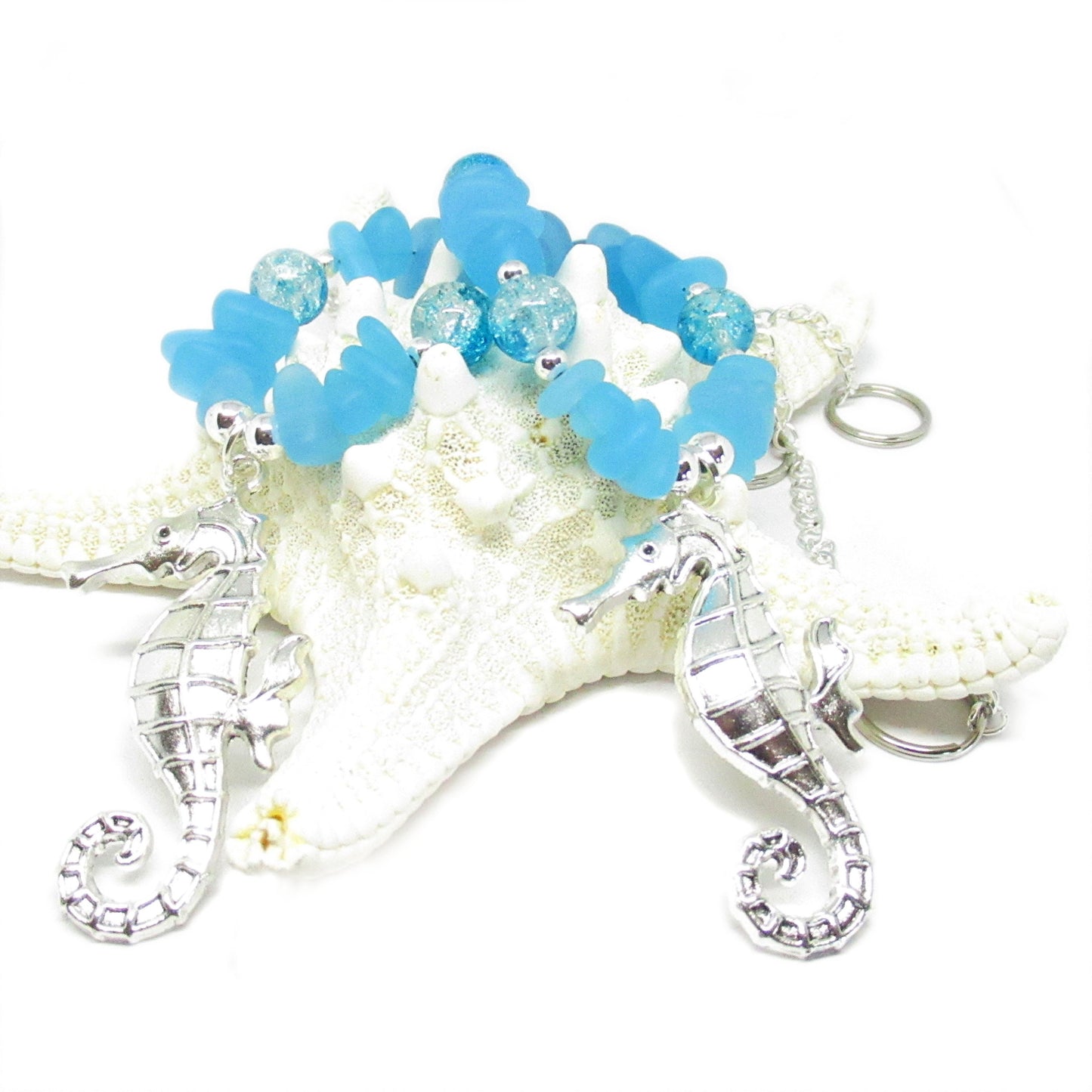 Seahorse Curtain Tiebacks – Sea Glass Beaded Drapery Holdbacks, Beach Cottage Decor
