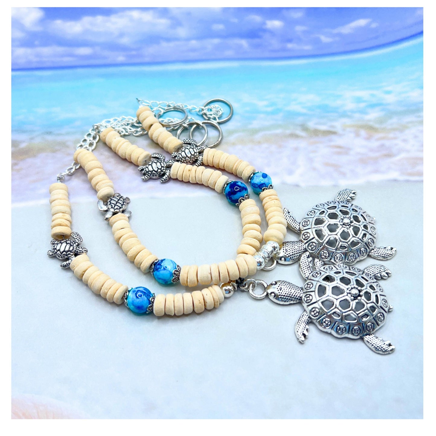 Sea Turtle Curtain Tiebacks – Coconut Shell & Sea Glass Nautical Beach Decor, Handmade Set of 2
