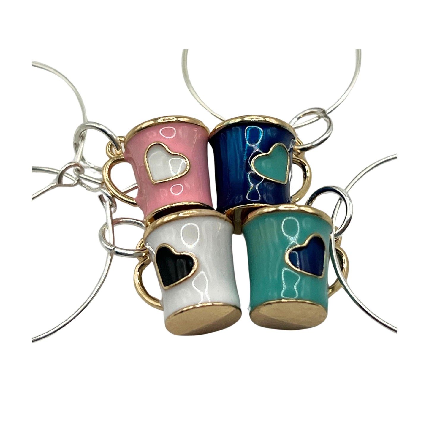 Wine Glass Charms – Enamel Coffee Cup Drink Markers, Set of 4 Multicolor Hearts