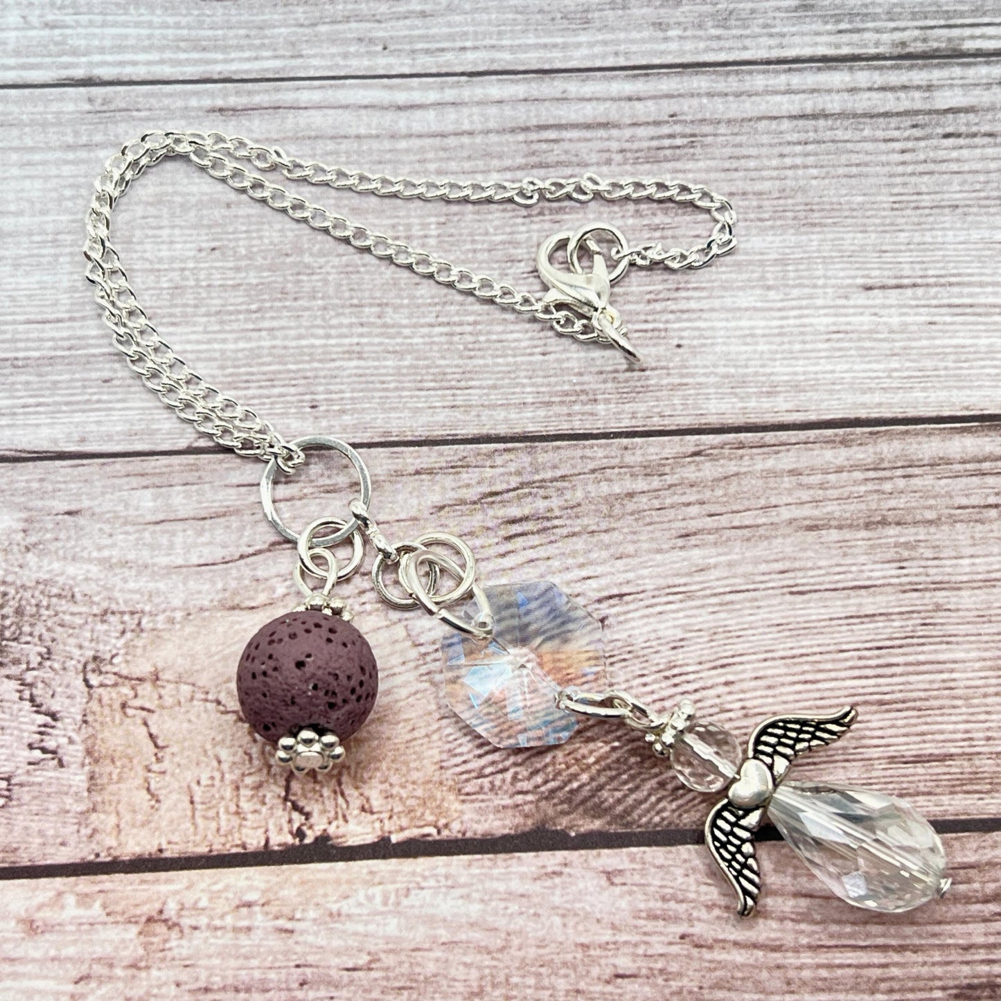 Angel Car Charm – Crystal Sun Catcher Rear View Mirror Charm with Essential Oil Diffuser, Guardian Gift