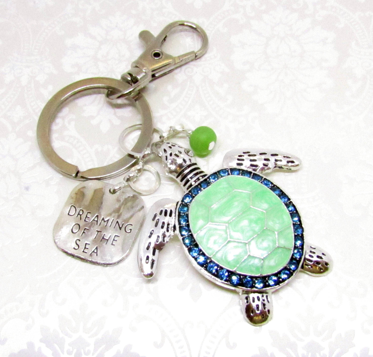 Sea Turtle Keychain – Rhinestone Turtle Charm, Beach Quote Purse Charm Gift