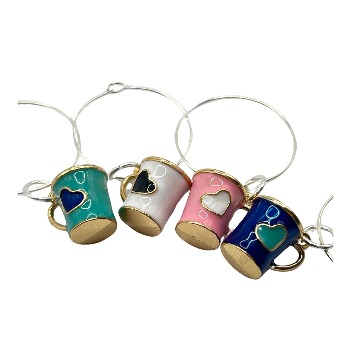 Wine Glass Charms – Enamel Coffee Cup Drink Markers, Set of 4 Multicolor Hearts