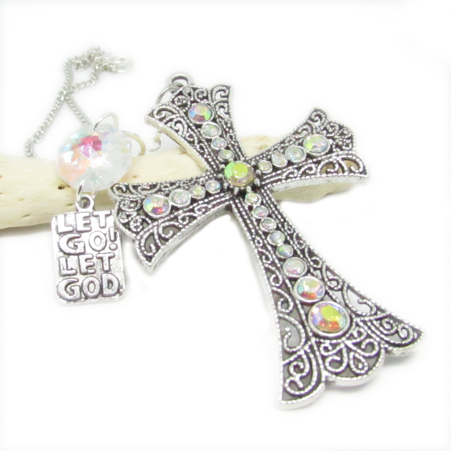 Cross Car Charm – Rhinestone Rear View Mirror Sun Catcher, Faith & Religious Handmade Gift for Her