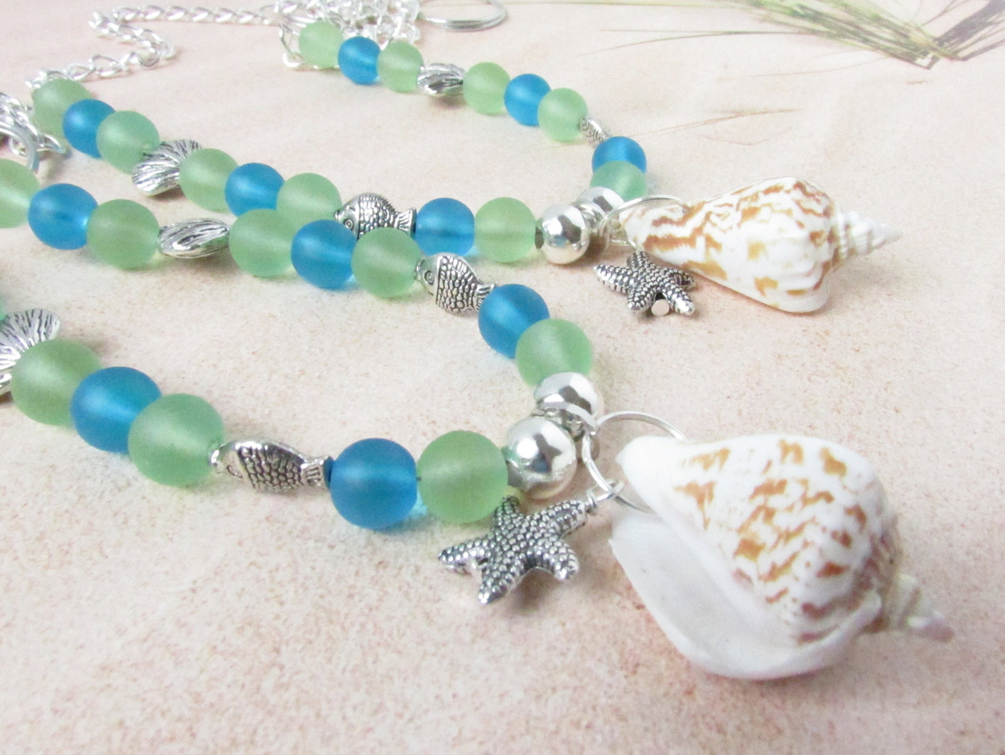 Seashell Curtain Tiebacks – Sea Glass Beaded Tropical Coastal Decor, Set of 2