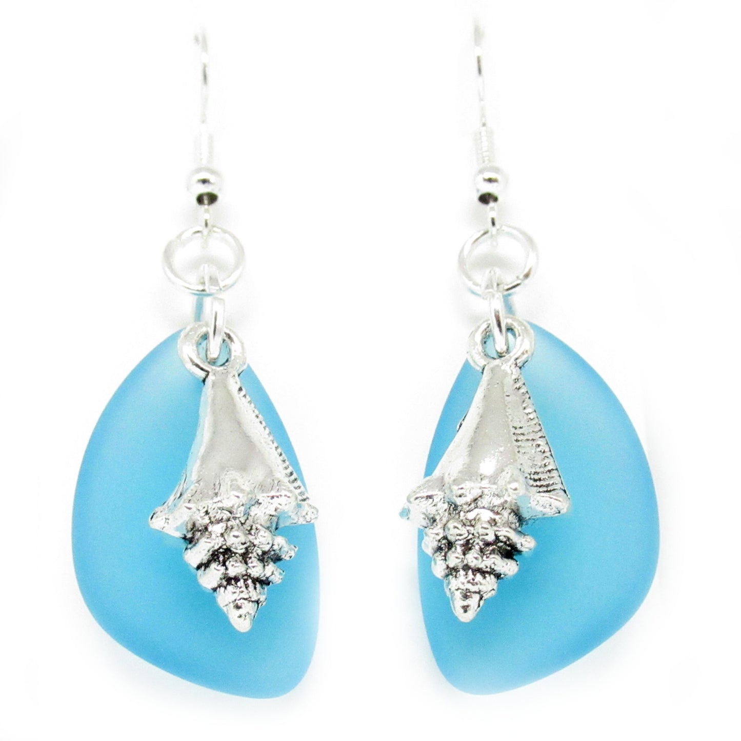 Sea Glass Shell Earrings – Matte Lavender or Ocean Blue, Eco-Friendly Coastal Beach Jewelry