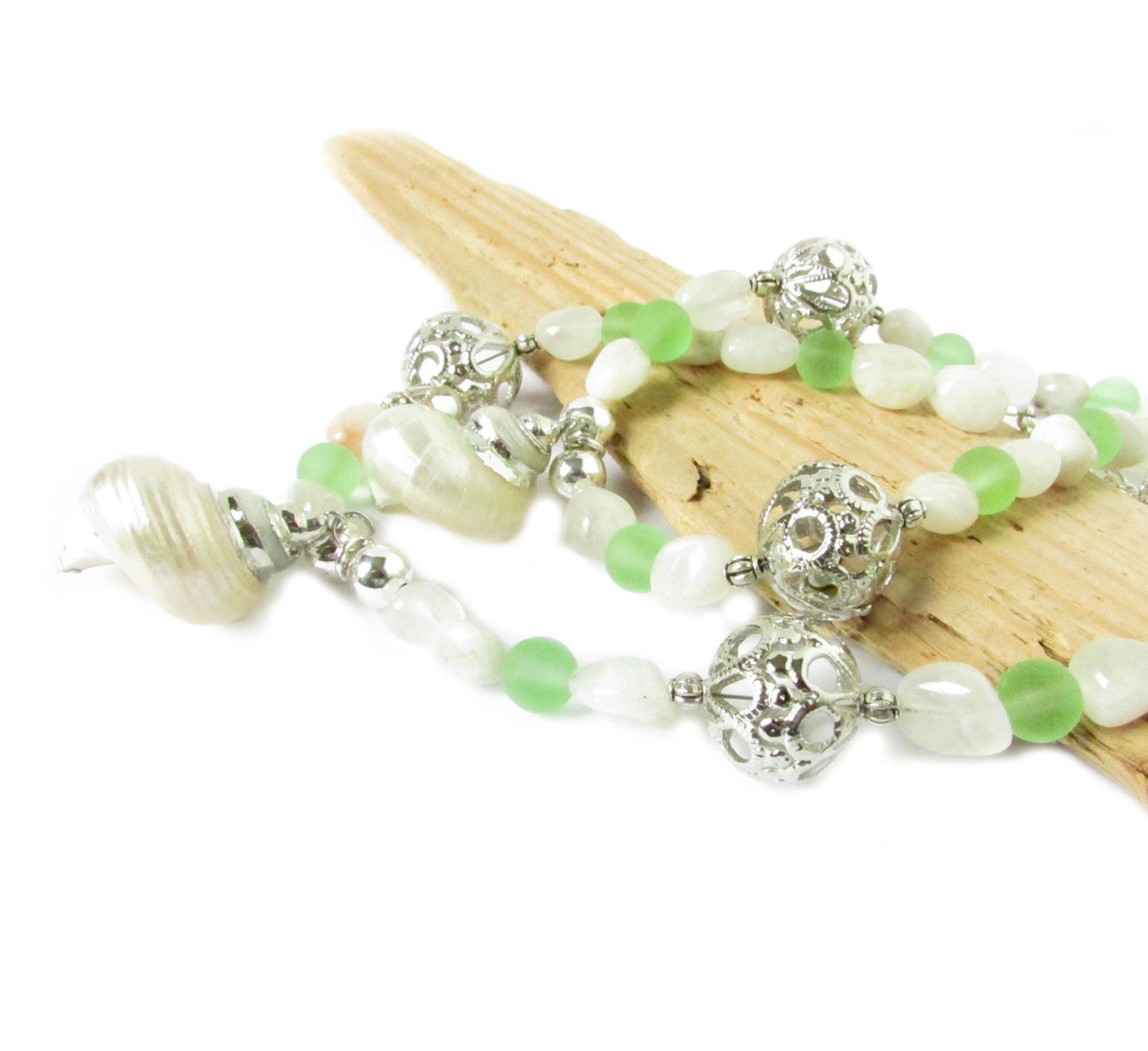 Seashell Curtain Tiebacks – Beaded Coastal Home Decor with Sea Glass & Stone Beads (Set of 2)