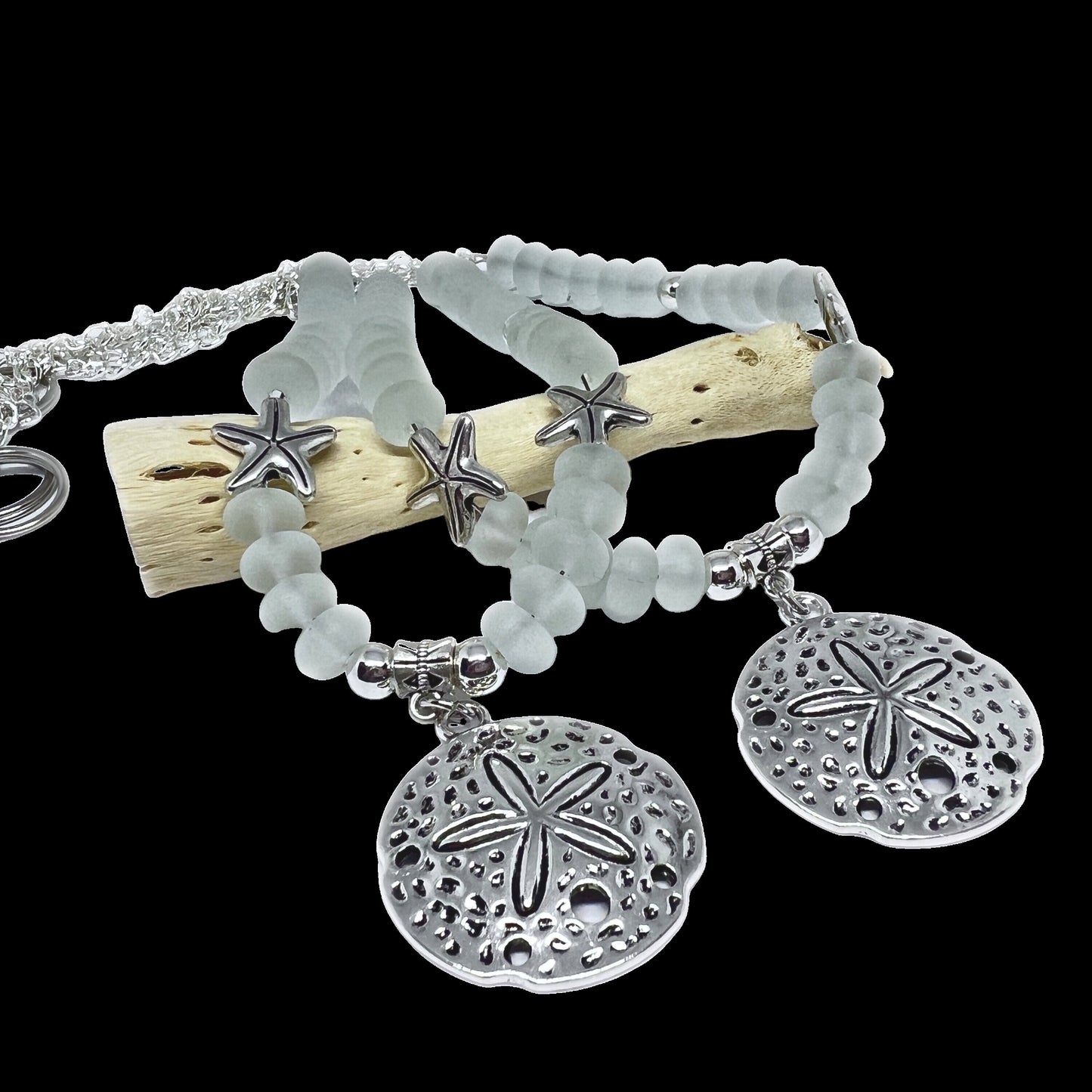 Sand Dollar Curtain Tiebacks – Sea Glass Beaded Coastal Beach Decor, Handmade Set of 2