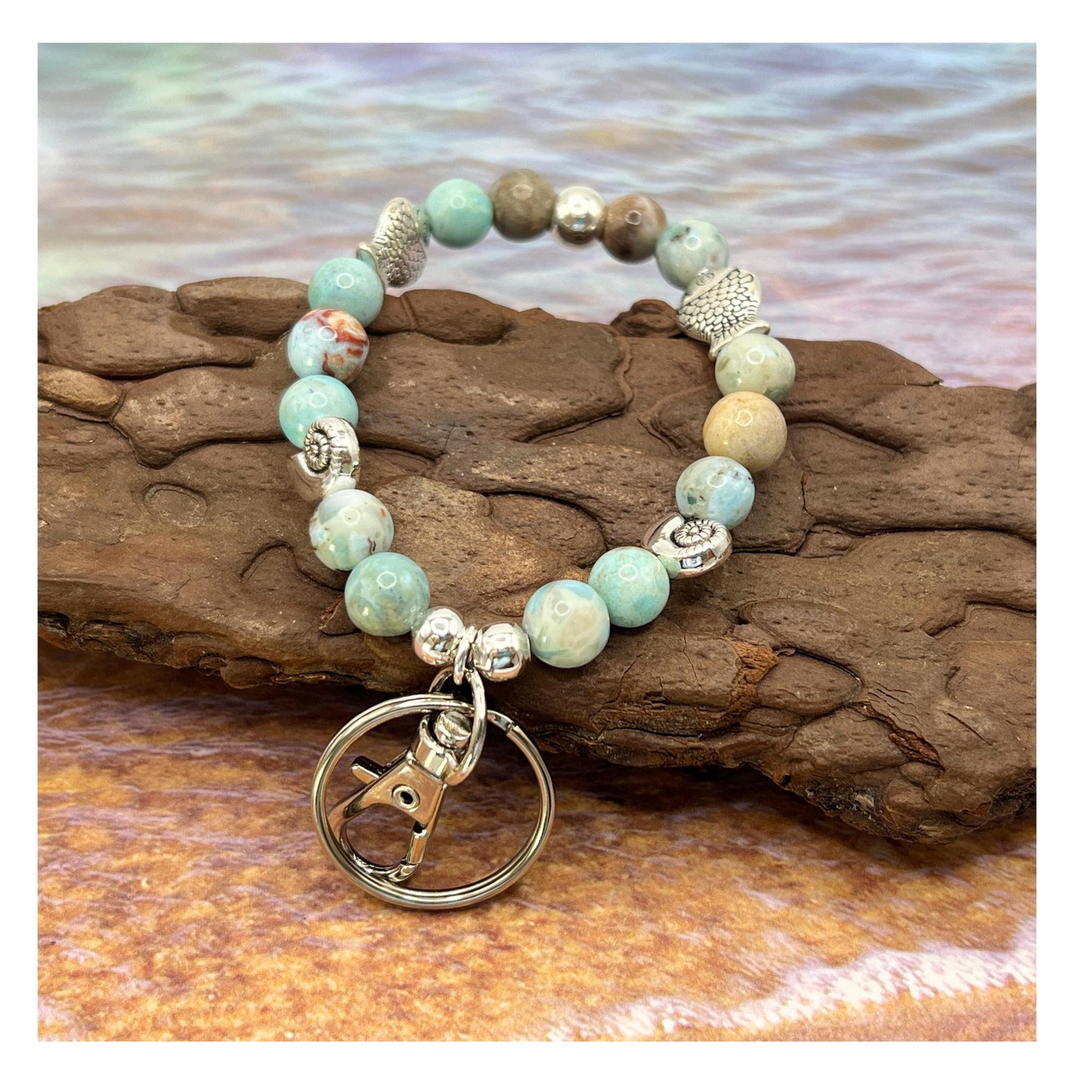 Beach Beaded Bracelet Keychain – Wrist Lanyard for Keys, Coastal Gift for Women