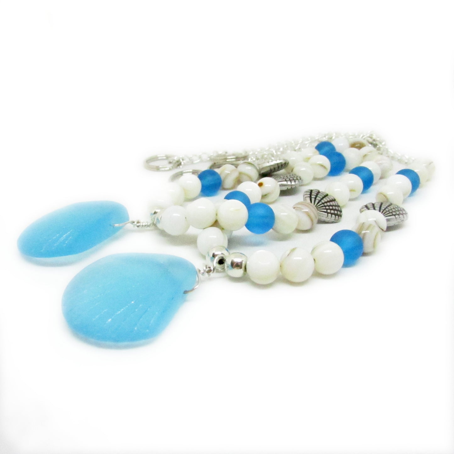 Sea Glass Curtain Tiebacks – Coastal Shell Bead Drapery Holdbacks, Handmade Beach Decor Set of 2